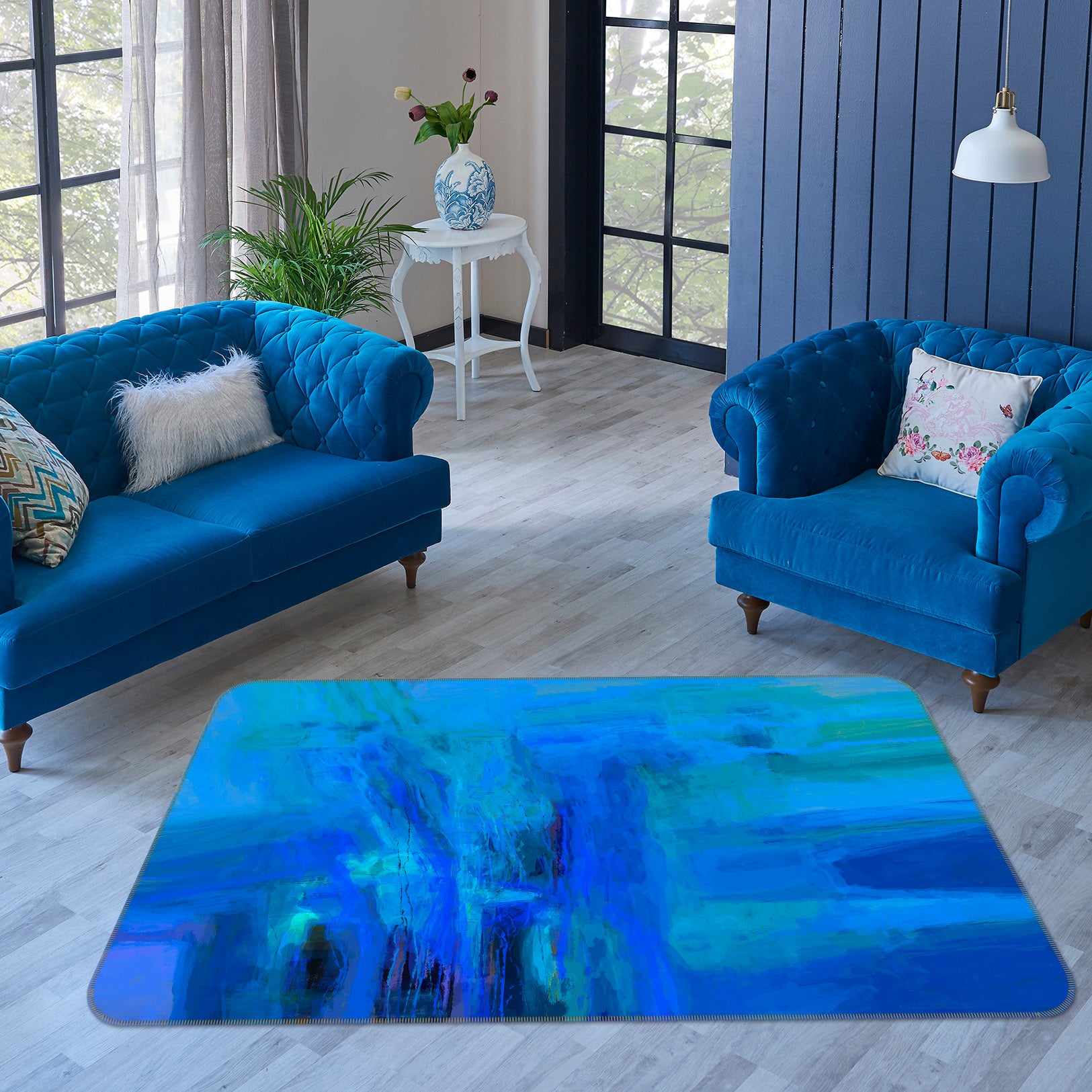 3D Blue Graffiti 1021 Michael Tienhaara Rug Non Slip Rug Mat