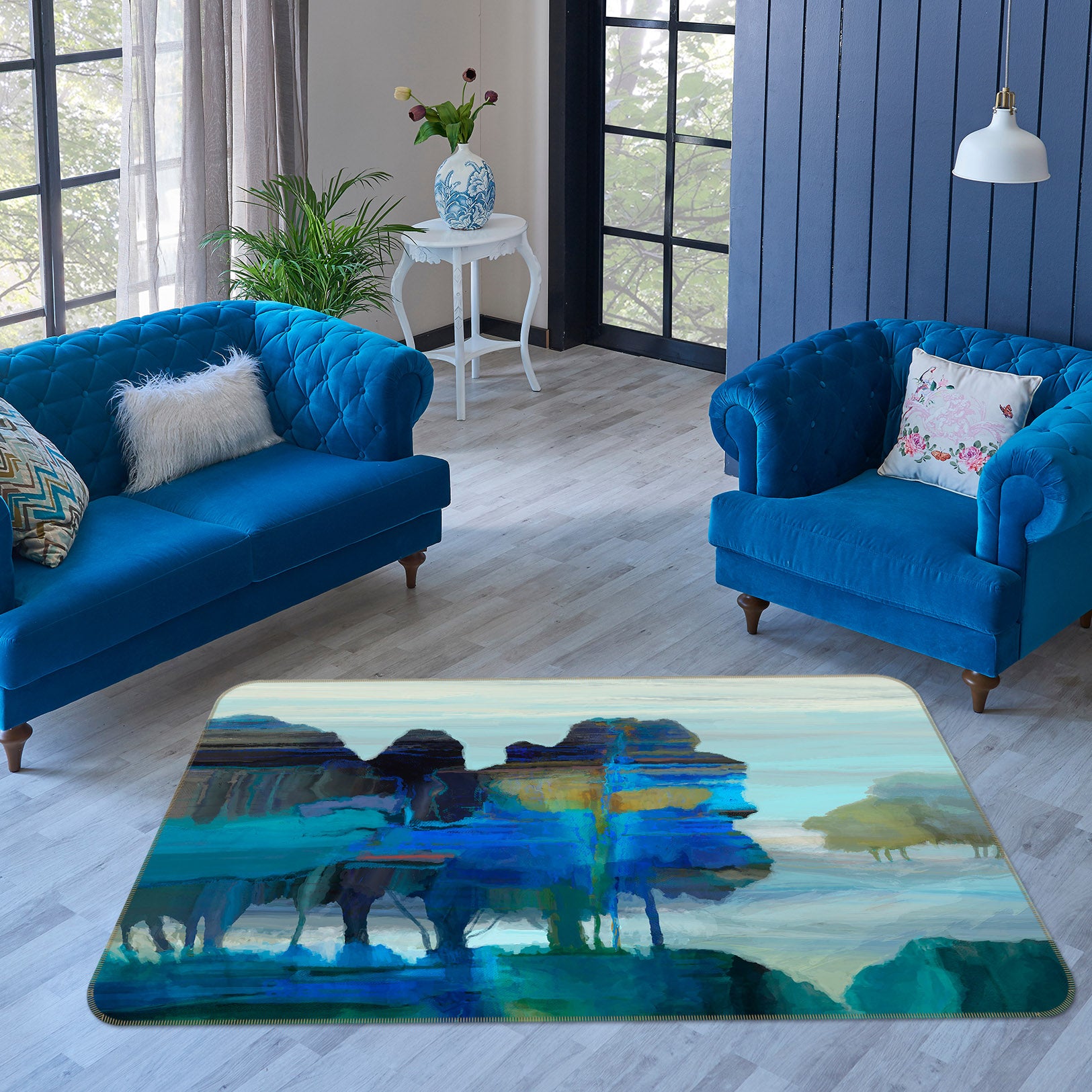 3D Blue Lake 1028 Michael Tienhaara Rug Non Slip Rug Mat