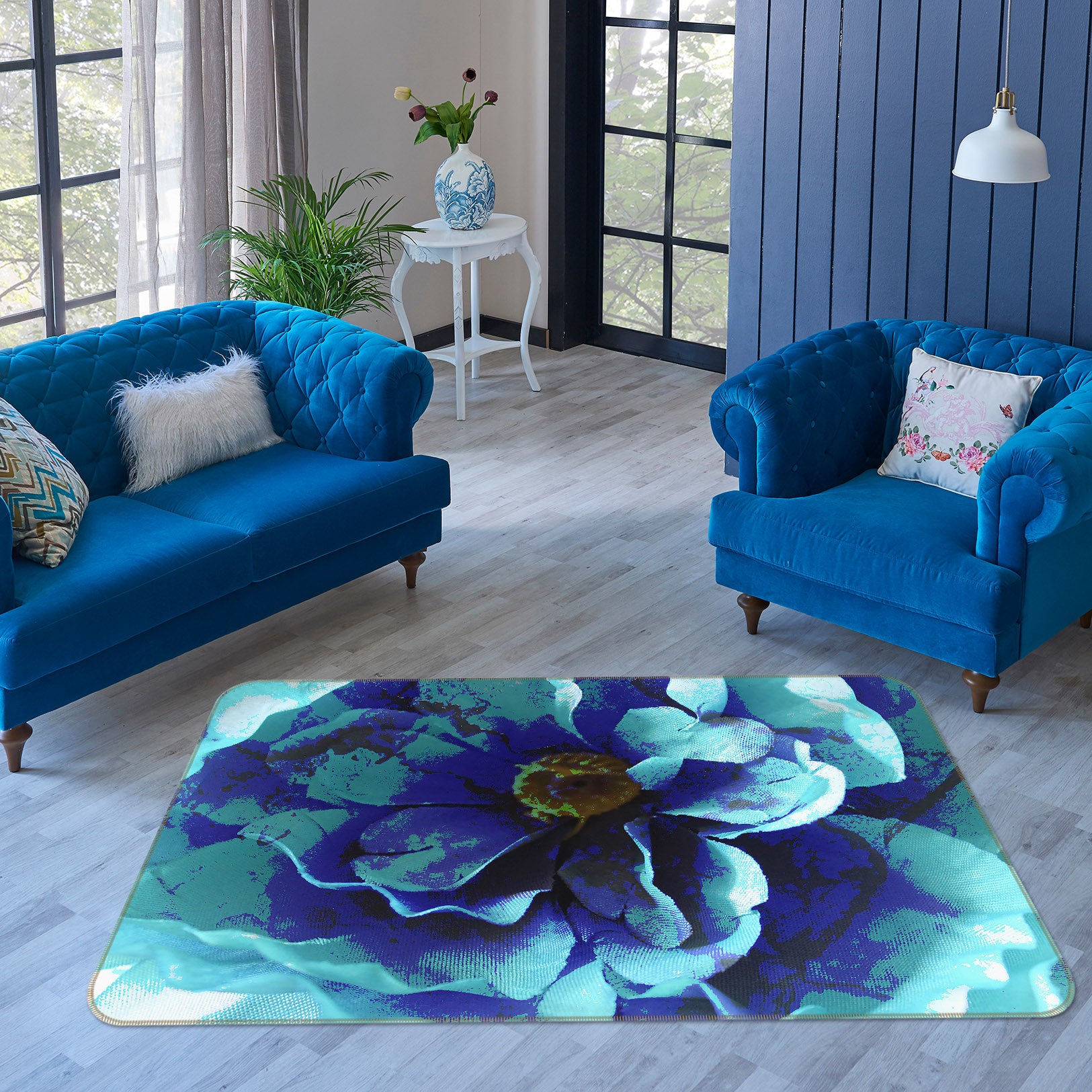 3D Blue Flower 71022 Shandra Smith Rug Non Slip Rug Mat