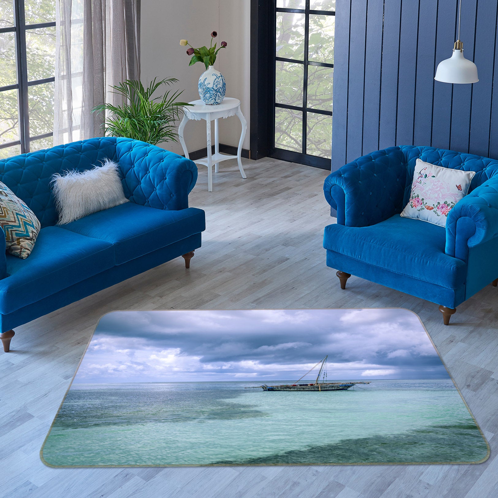 3D Sea Boat 1102 Marco Carmassi Rug Non Slip Rug Mat