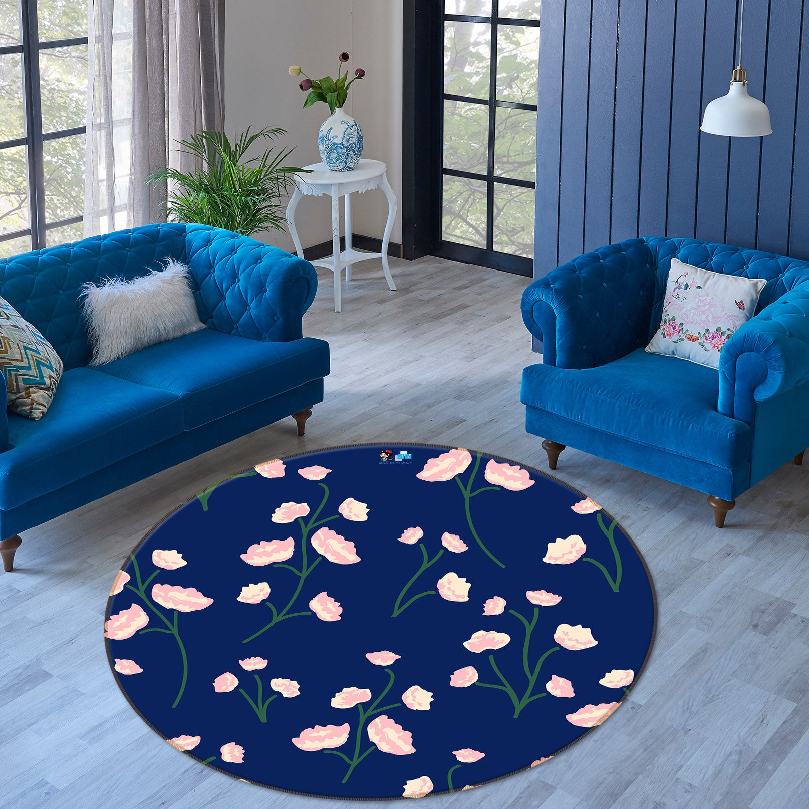 3D Pink Flowers Branch 10520 Kashmira Jayaprakash Rug Round Non Slip Rug Mat