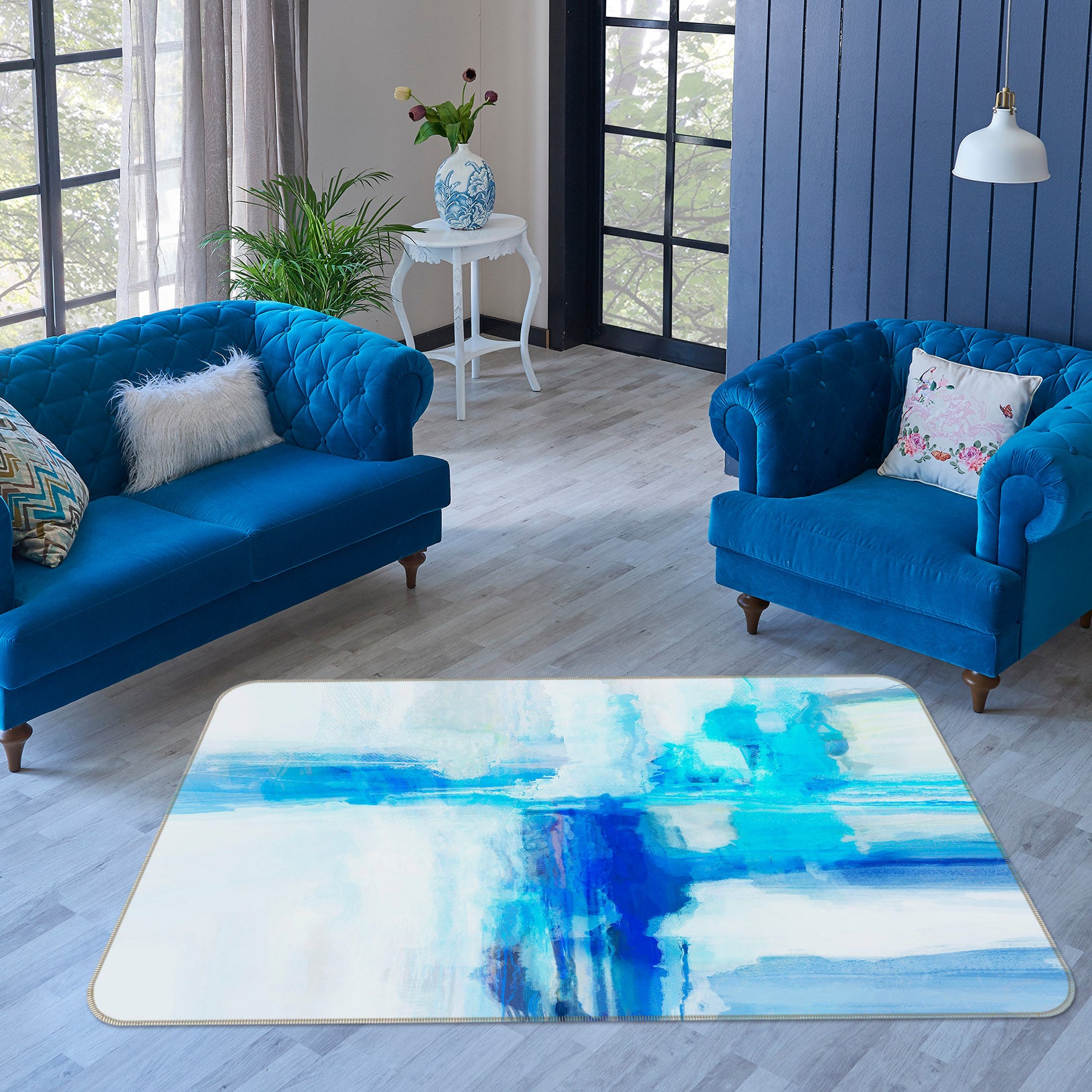 3D Blue Graffiti 1024 Michael Tienhaara Rug Non Slip Rug Mat