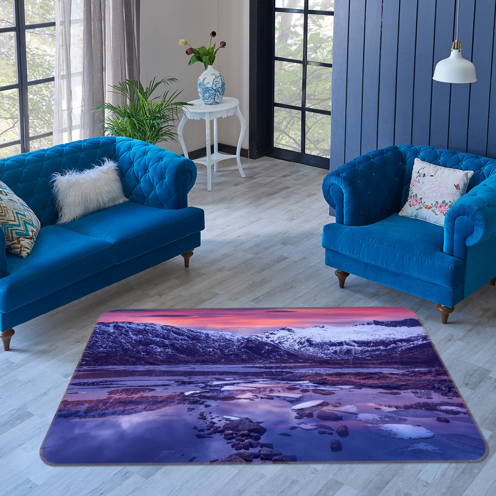 3D Purple Glacier 1126 Marco Carmassi Rug Non Slip Rug Mat