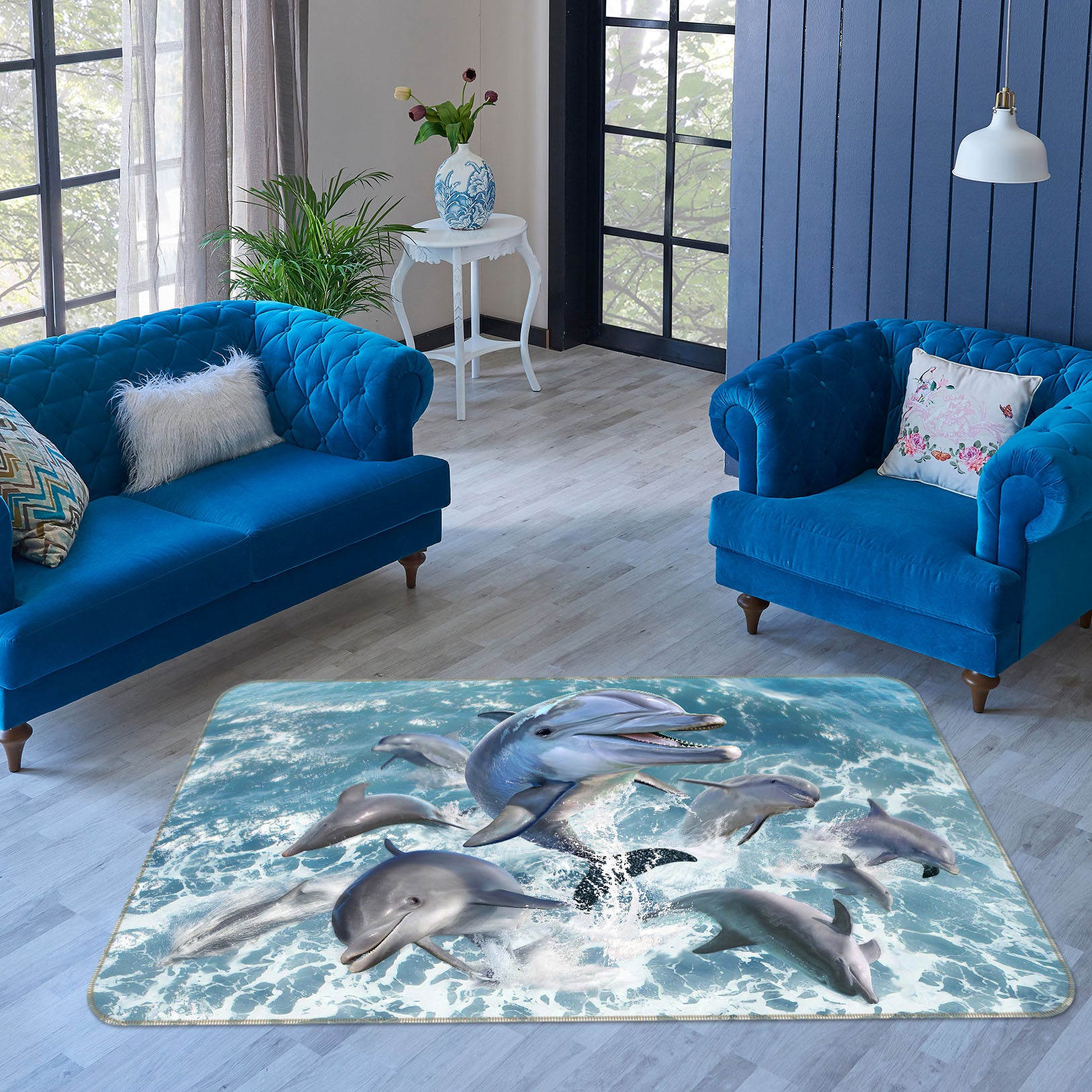 3D Dolphin Jump 1055 Jerry LoFaro Rug Non Slip Rug Mat