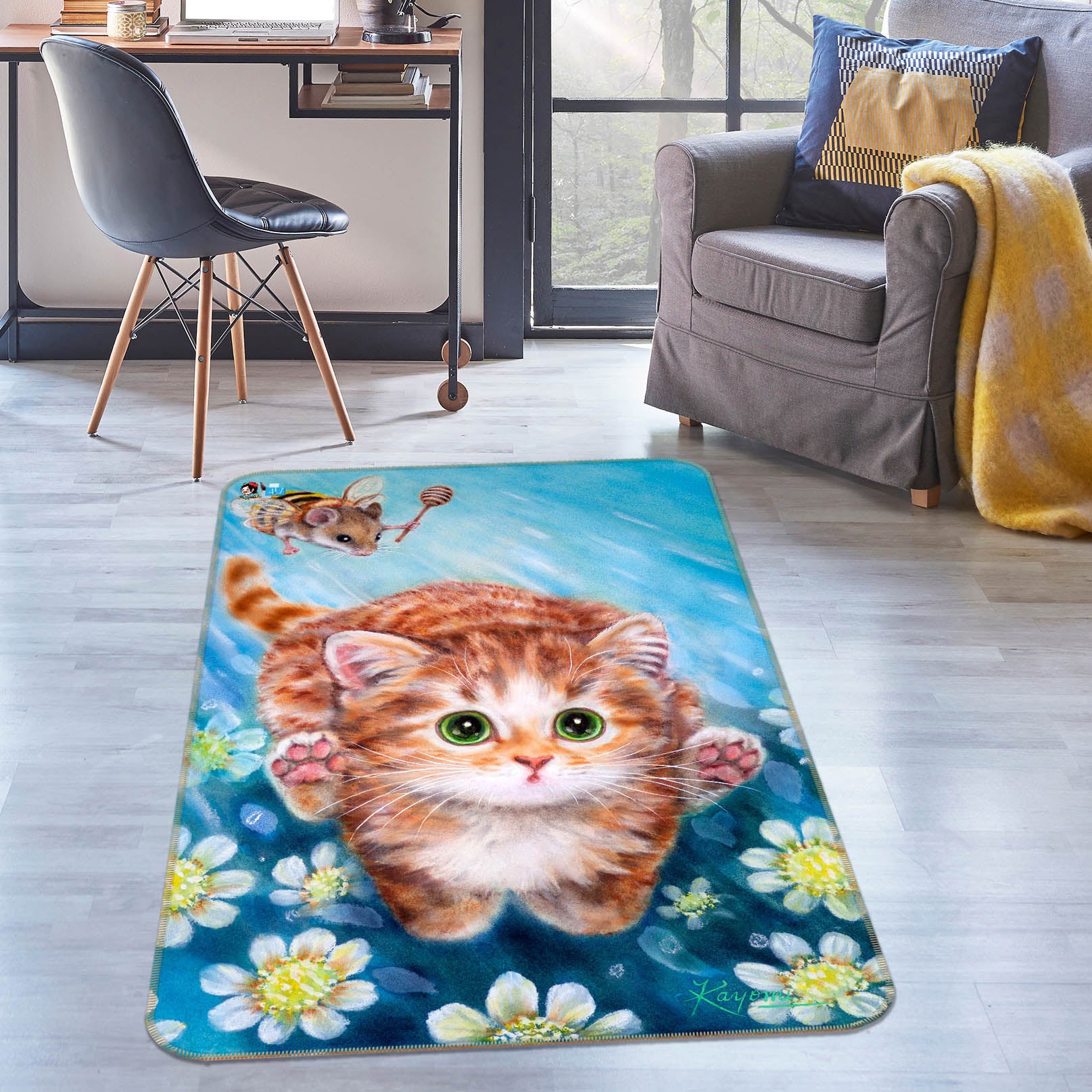 3D Cat Mouse 5674 Kayomi Harai Rug Non Slip Rug Mat