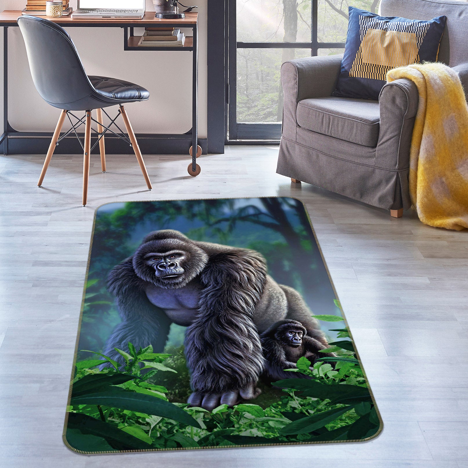 3D Chimpanzee 1072 Jerry LoFaro Rug Non Slip Rug Mat