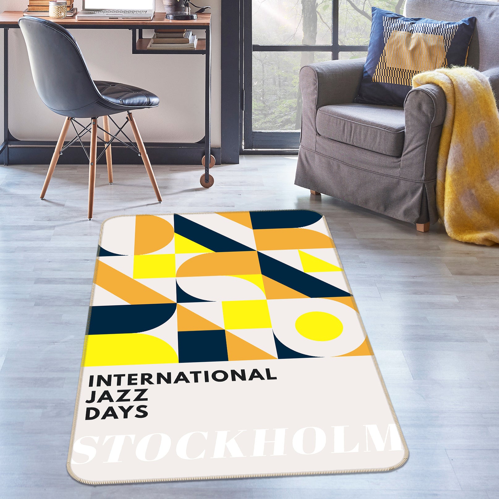 3D Yellow Semicircle Pattern 1064 Boris Draschoff Rug Non Slip Rug Mat