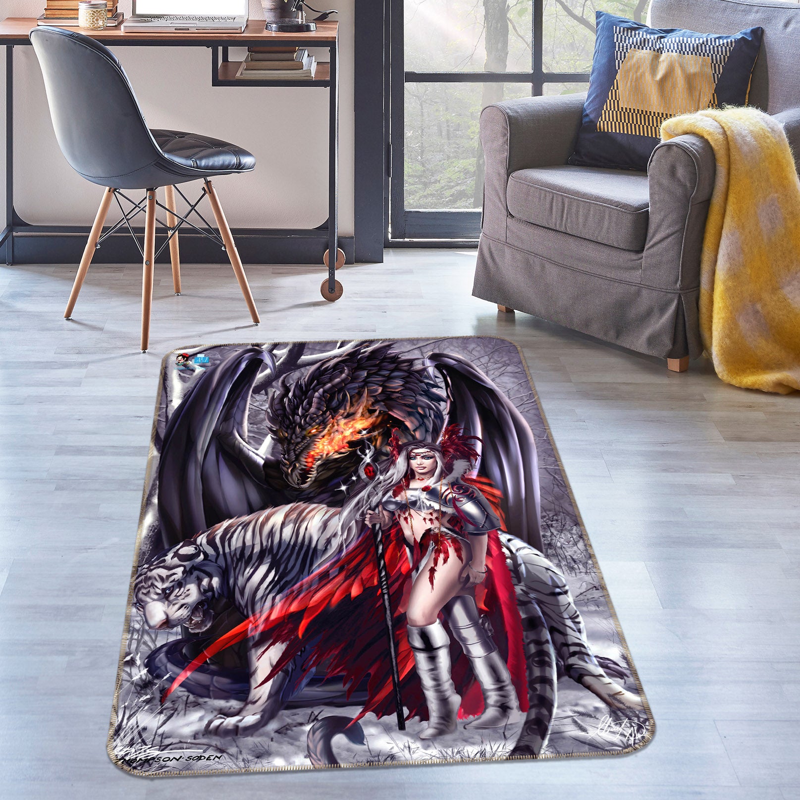 3D Dragon Woman 8227 Ruth Thompson Rug Non Slip Rug Mat