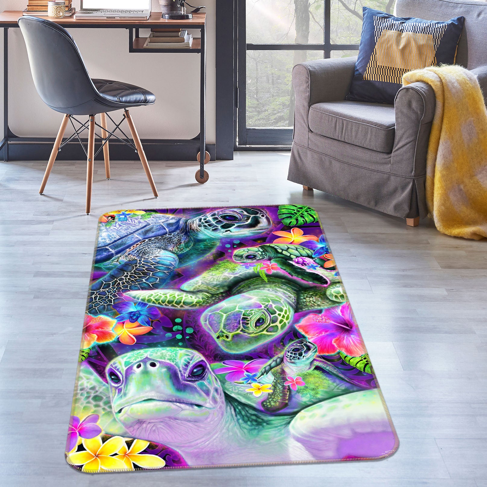 3D Turtle Petals 8536 Sheena Pike Rug Non Slip Rug Mat