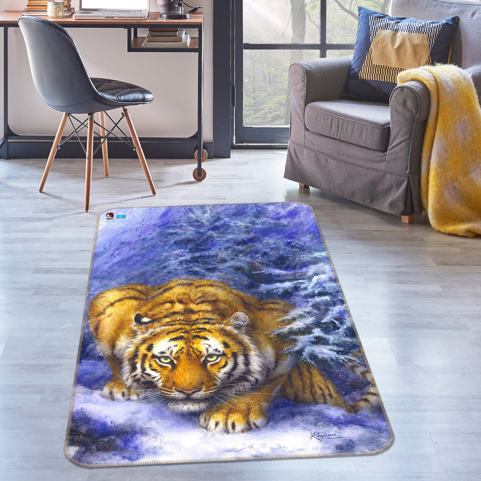 3D Hand Drawn Tiger 5707 Kayomi Harai Rug Non Slip Rug Mat