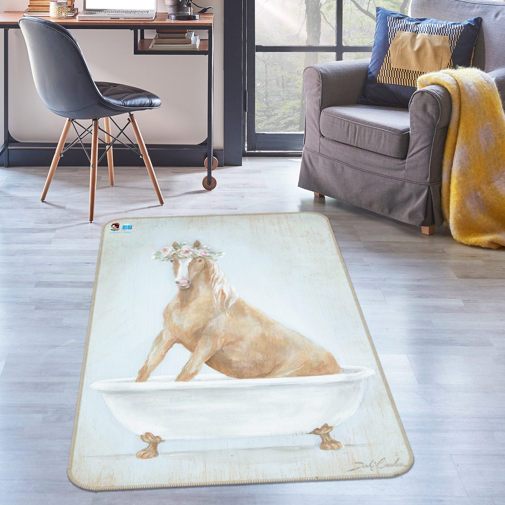 3D Horse Bath 1052 Debi Coules Rug Non Slip Rug Mat