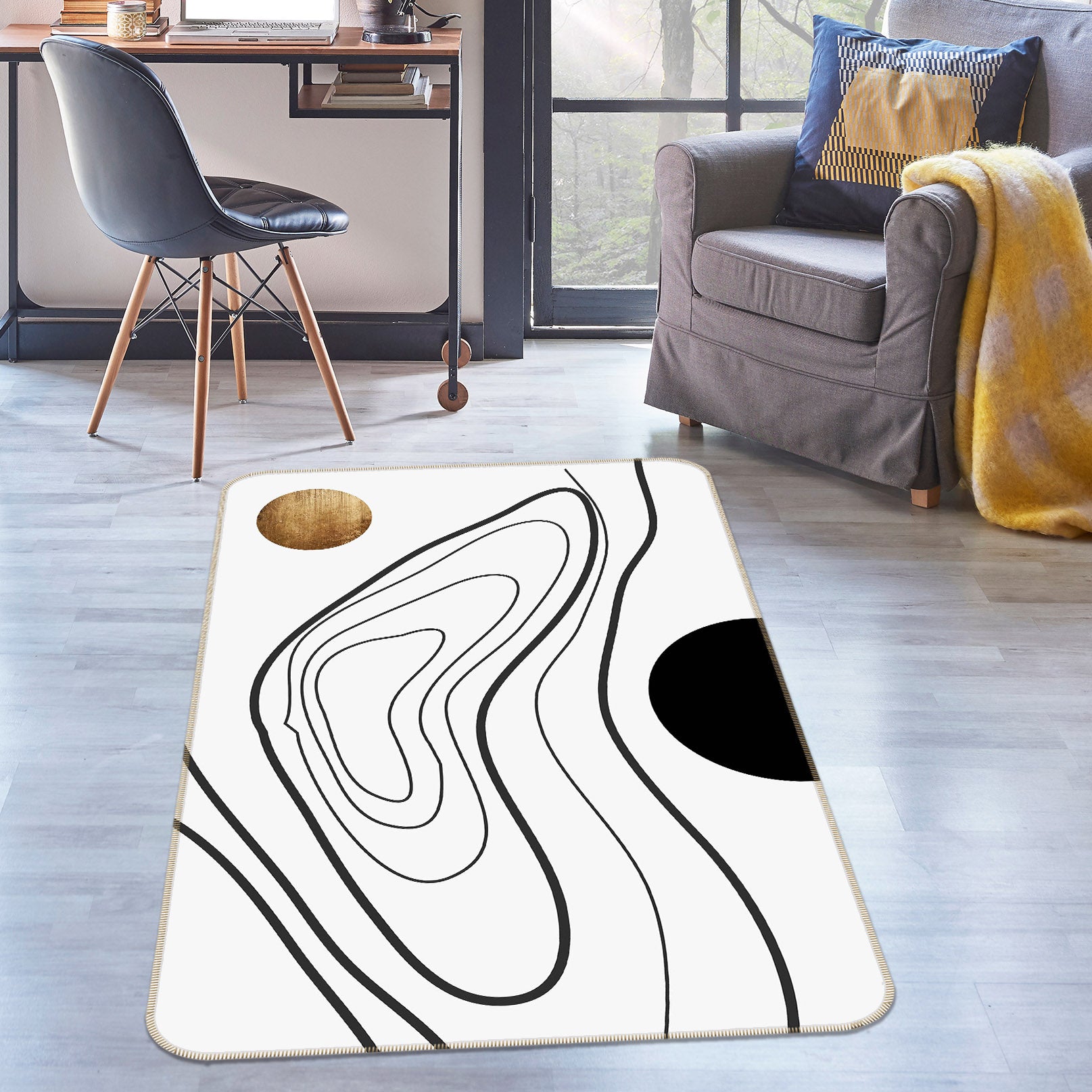 3D Black Line Drawing 1086 Boris Draschoff Rug Non Slip Rug Mat