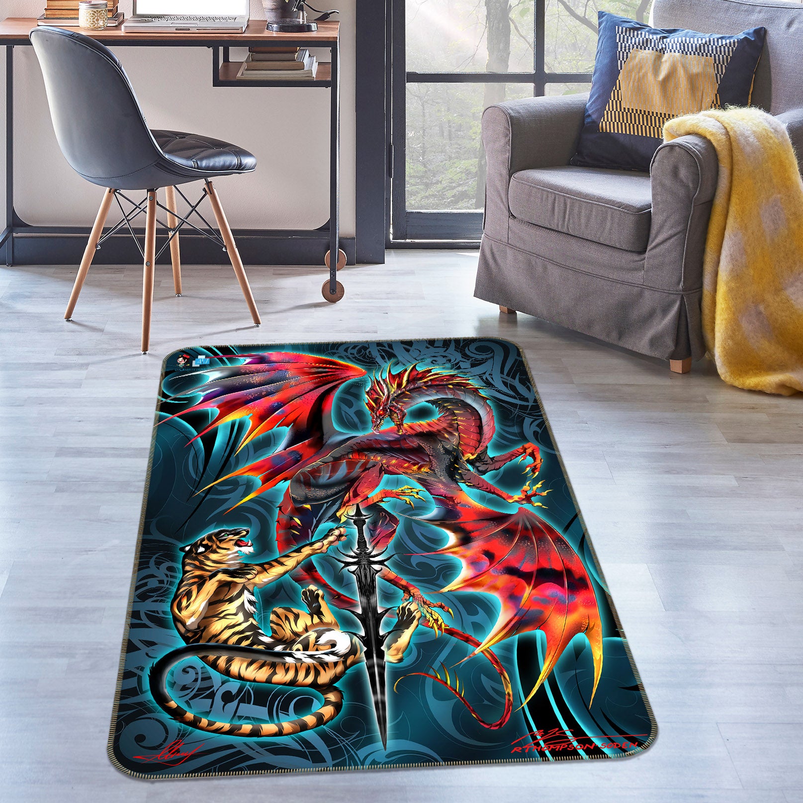 3D Dragon Tiger 8237 Ruth Thompson Rug Non Slip Rug Mat