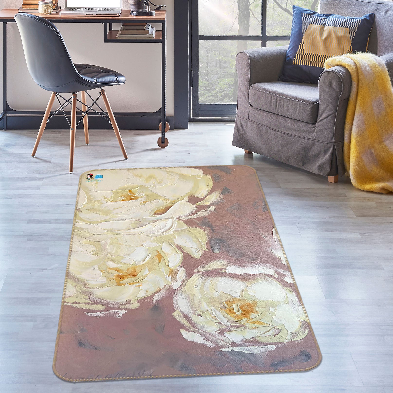 3D Elegant Rose 3853 Skromova Marina Rug Non Slip Rug Mat