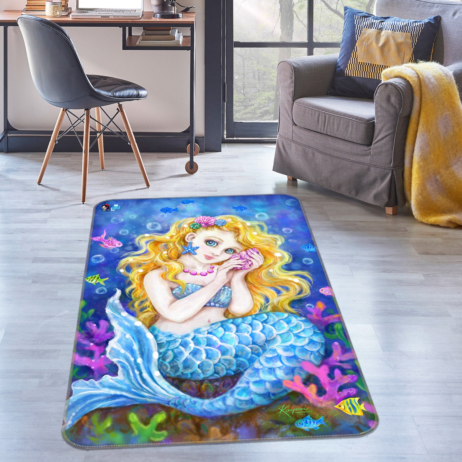 3D Mermaid Bubble 5760 Kayomi Harai Rug Non Slip Rug Mat