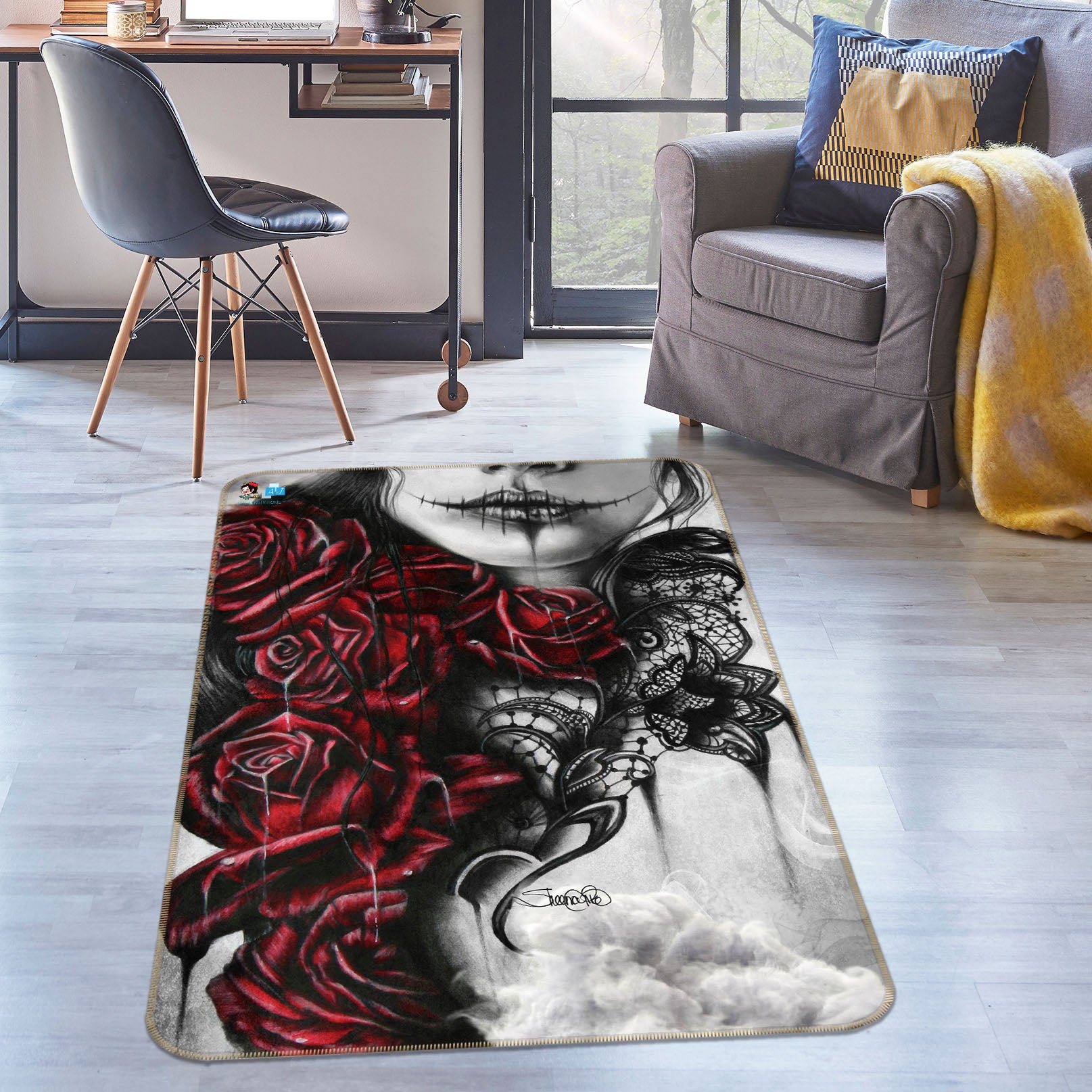 3D Red Rose Woman 8545 Sheena Pike Rug Non Slip Rug Mat