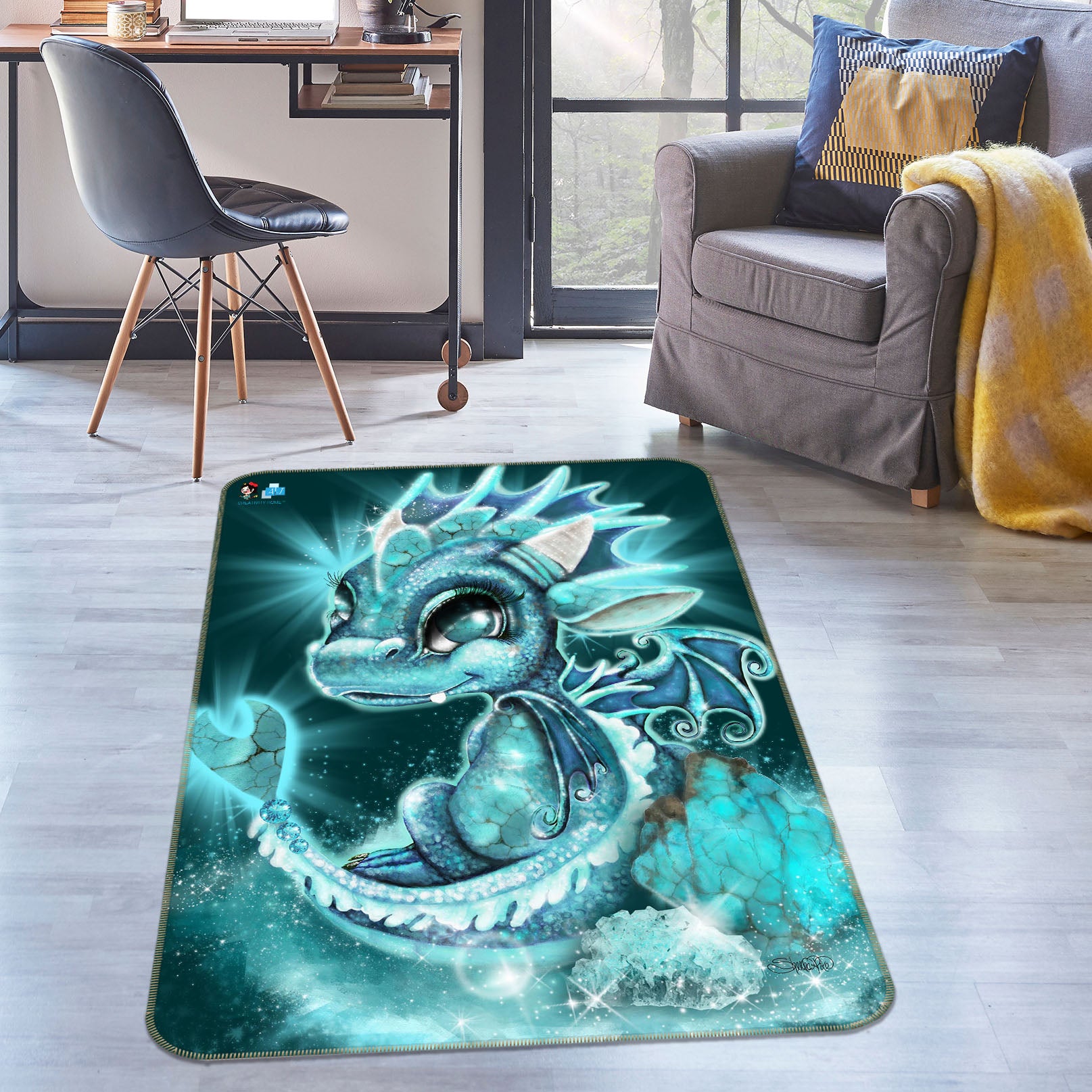 3D Blue Cute Dragon 8543 Sheena Pike Rug Non Slip Rug Mat