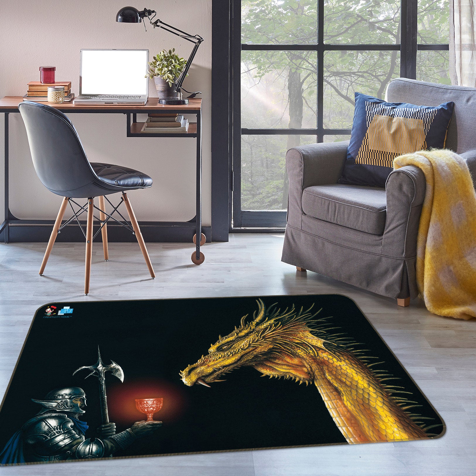 3D Golden Dragon Armor Soldier 5143 Ciruelo Rug Non Slip Rug Mat