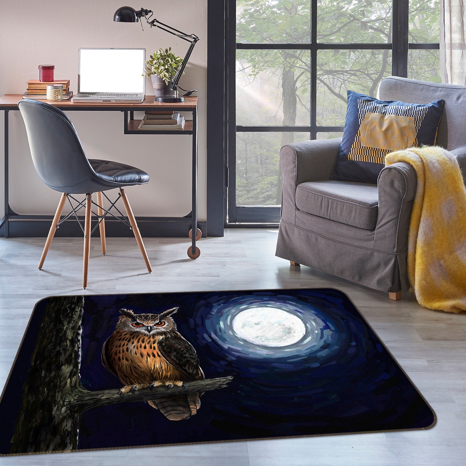 3D Moon Owl 126 Animal Non Slip Rug Mat