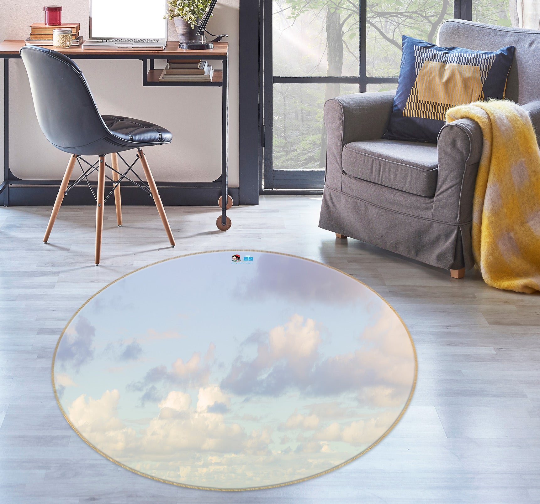 3D Sky Cloud 7529 Assaf Frank Rug Round Non Slip Rug Mat