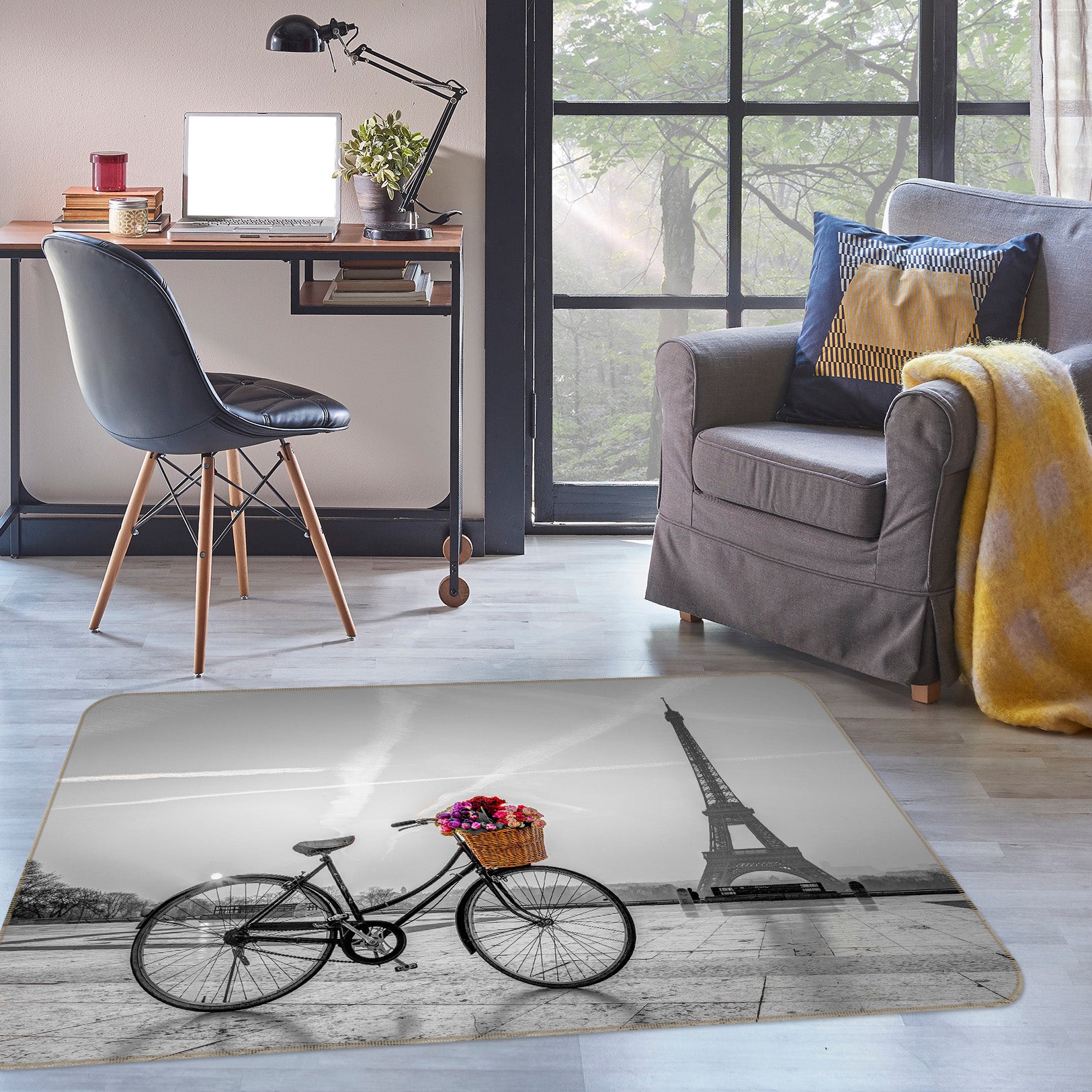 3D Bicycle Eiffel Tower 107 Assaf Frank Rug Non Slip Rug Mat