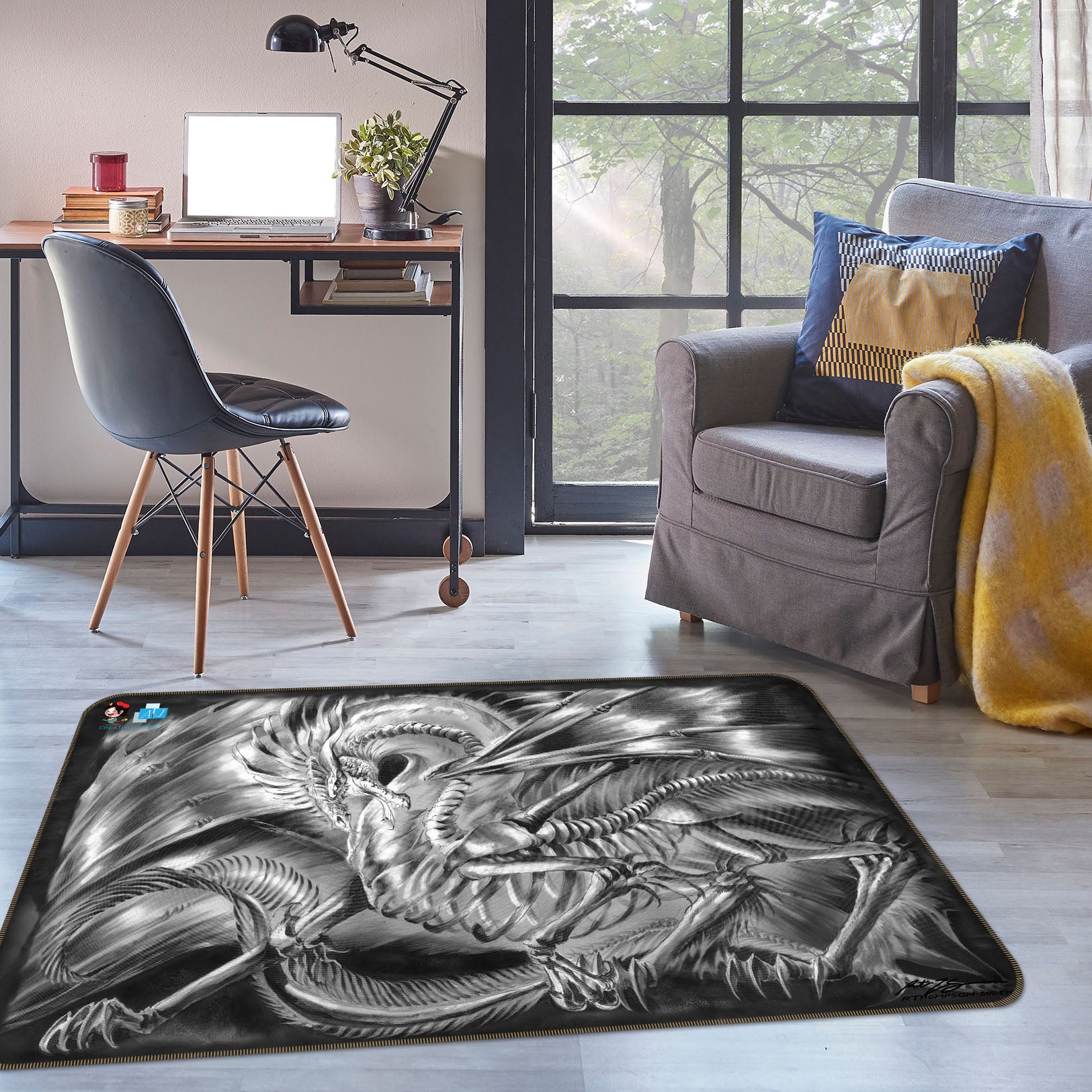 3D Gray Dragon 8204 Ruth Thompson Rug Non Slip Rug Mat