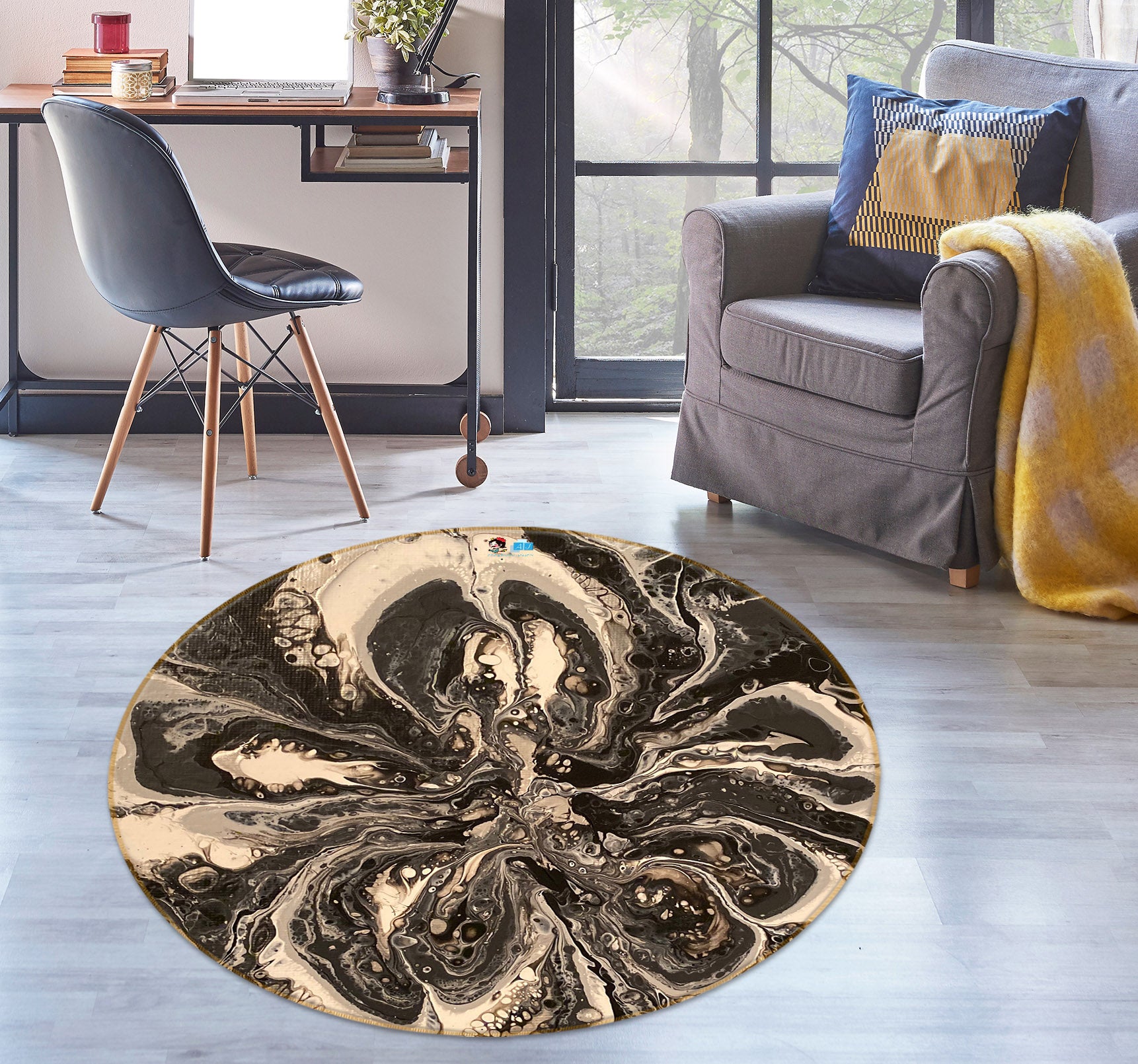 3D Black-Brown Texture 40003 Valerie Latrice Rug Round Non Slip Rug Mat