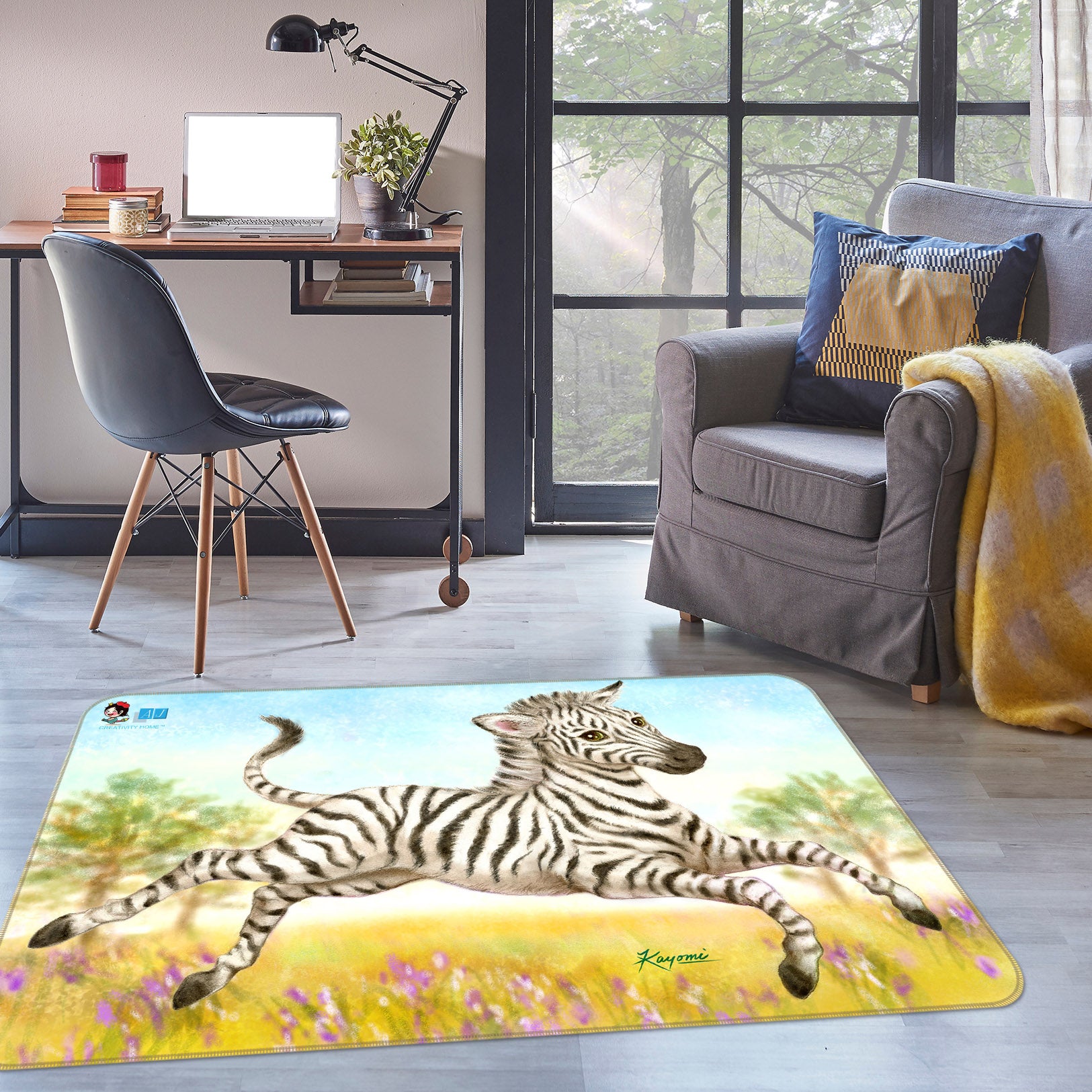 3D Cartoon Zebra 5662 Kayomi Harai Rug Non Slip Rug Mat