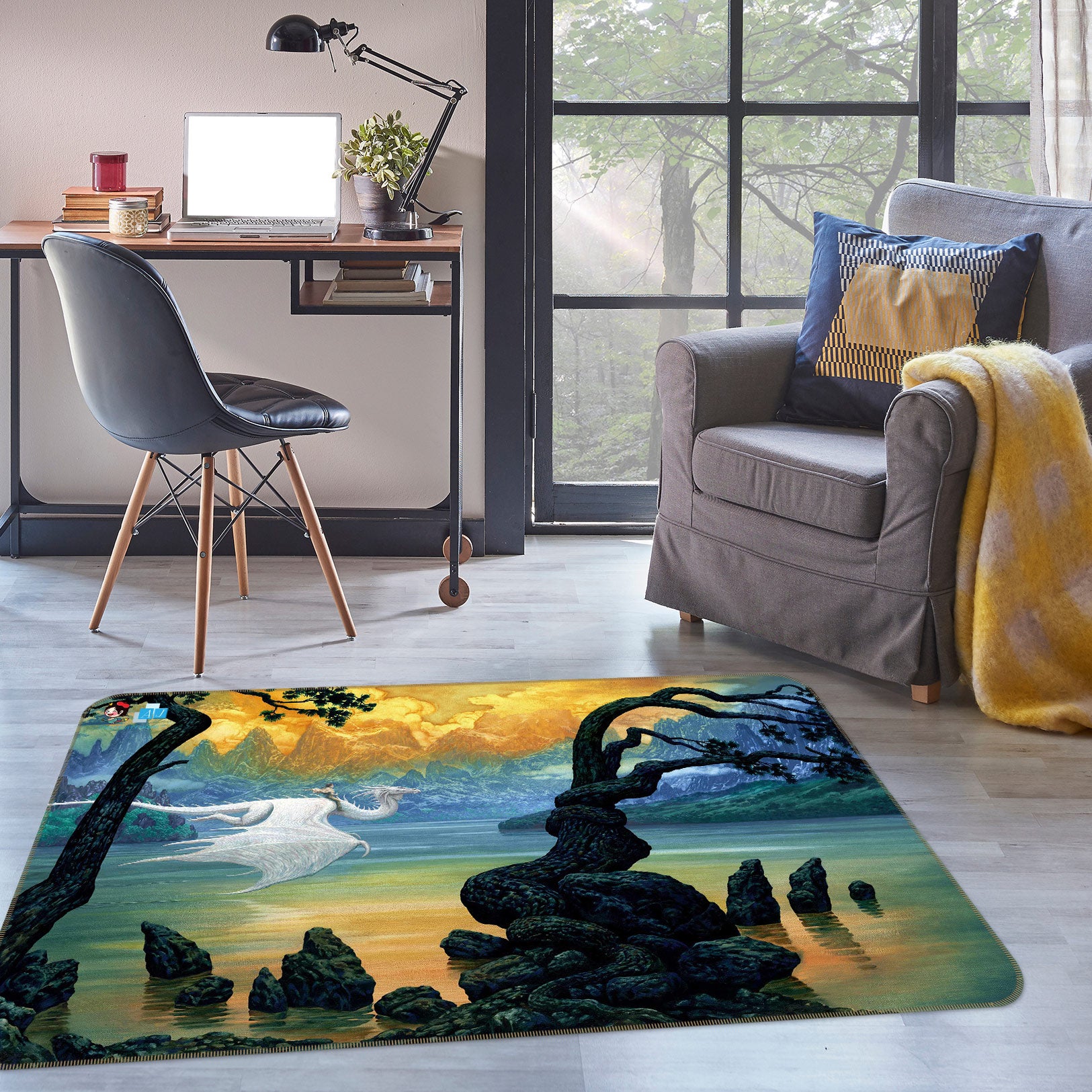 3D Landscape Stone Dragon 5157 Ciruelo Rug Non Slip Rug Mat