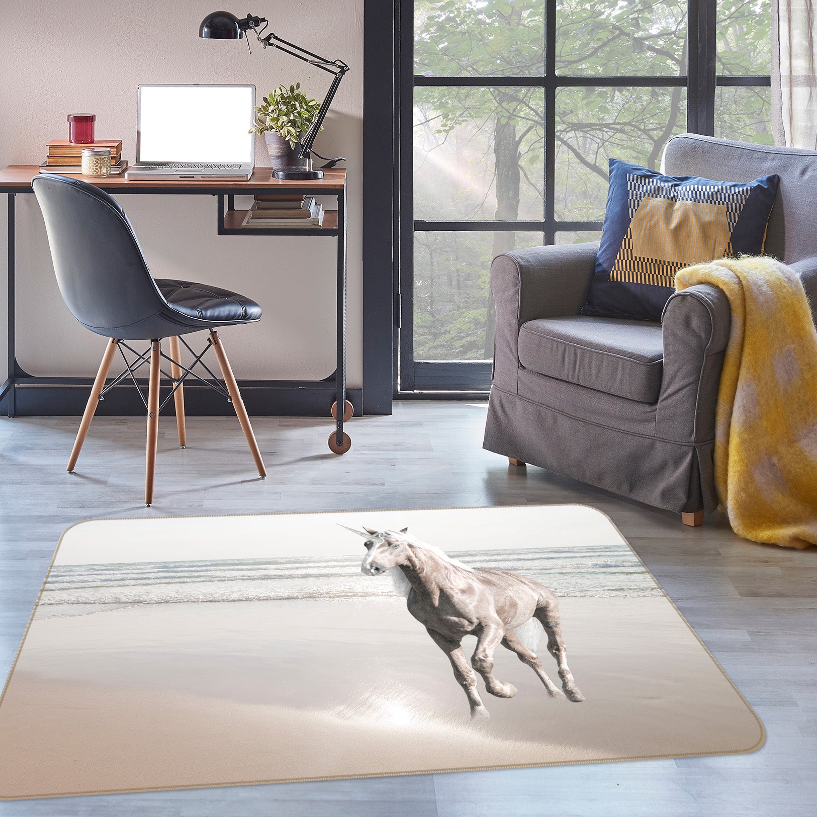 3D Beach White Horse 101 Assaf Frank Rug Non Slip Rug Mat