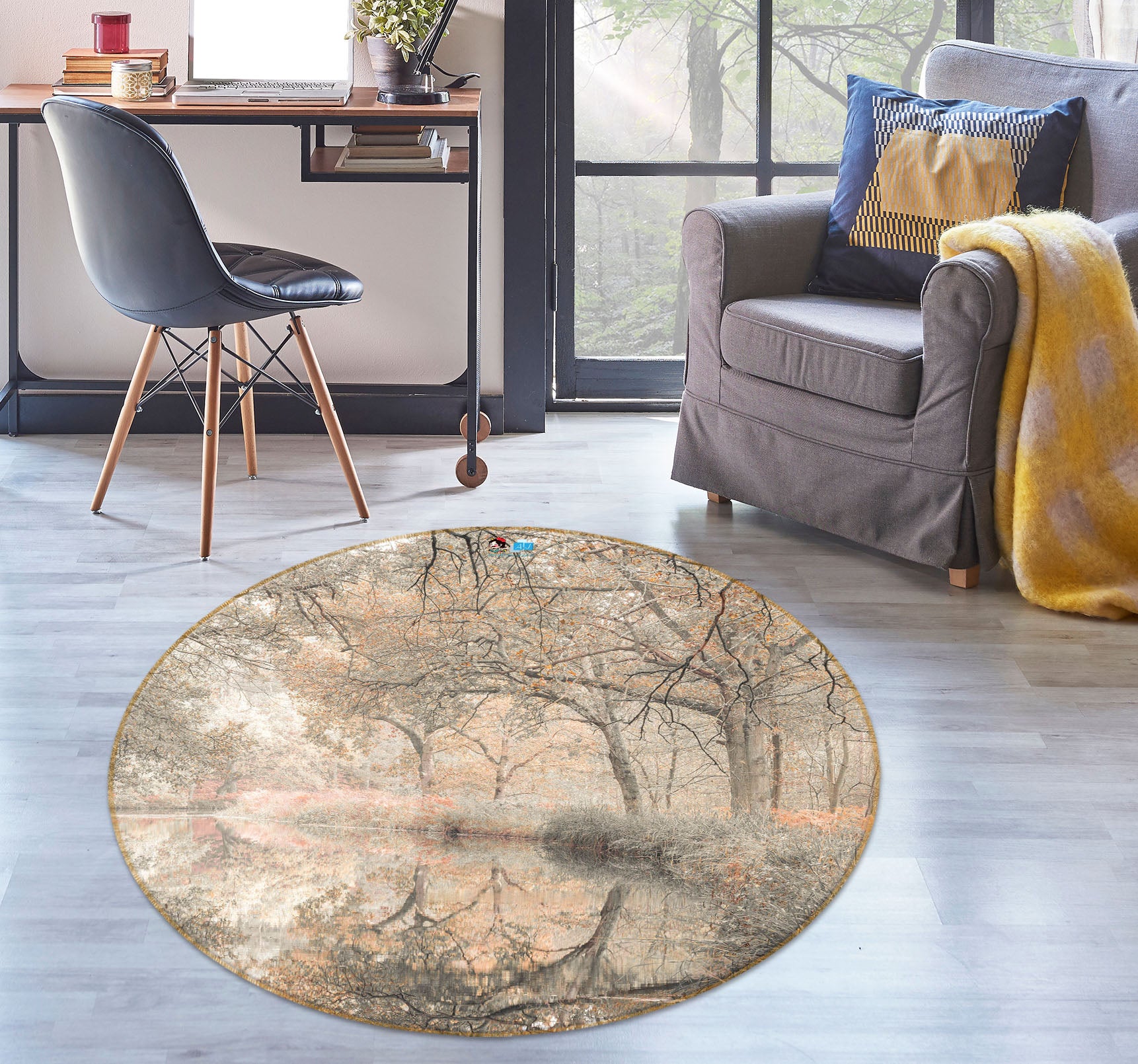 3D Tree Grass 7359 Assaf Frank Rug Round Non Slip Rug Mat