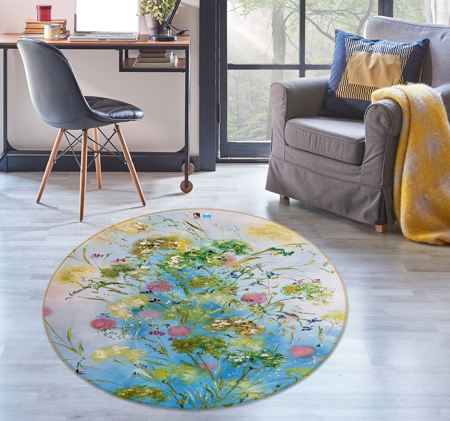 3D Green Flower Ball 817 Skromova Marina Rug Round Non Slip Rug Mat