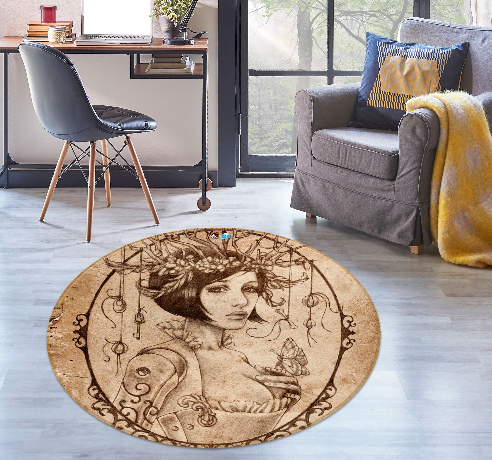 3D Retro Woman 8901 Brigid Ashwood Rug Round Non Slip Rug Mat