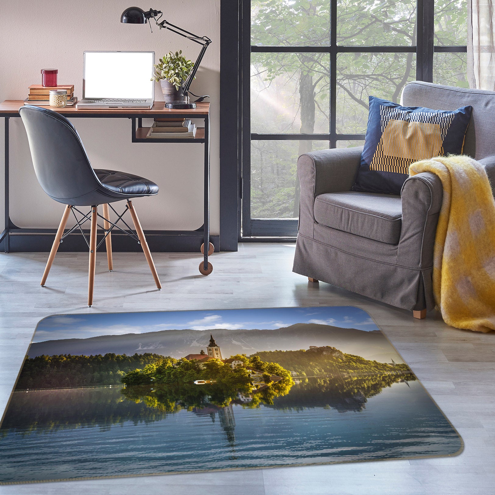 3D Forest Lake 1063 Marco Carmassi Rug Non Slip Rug Mat