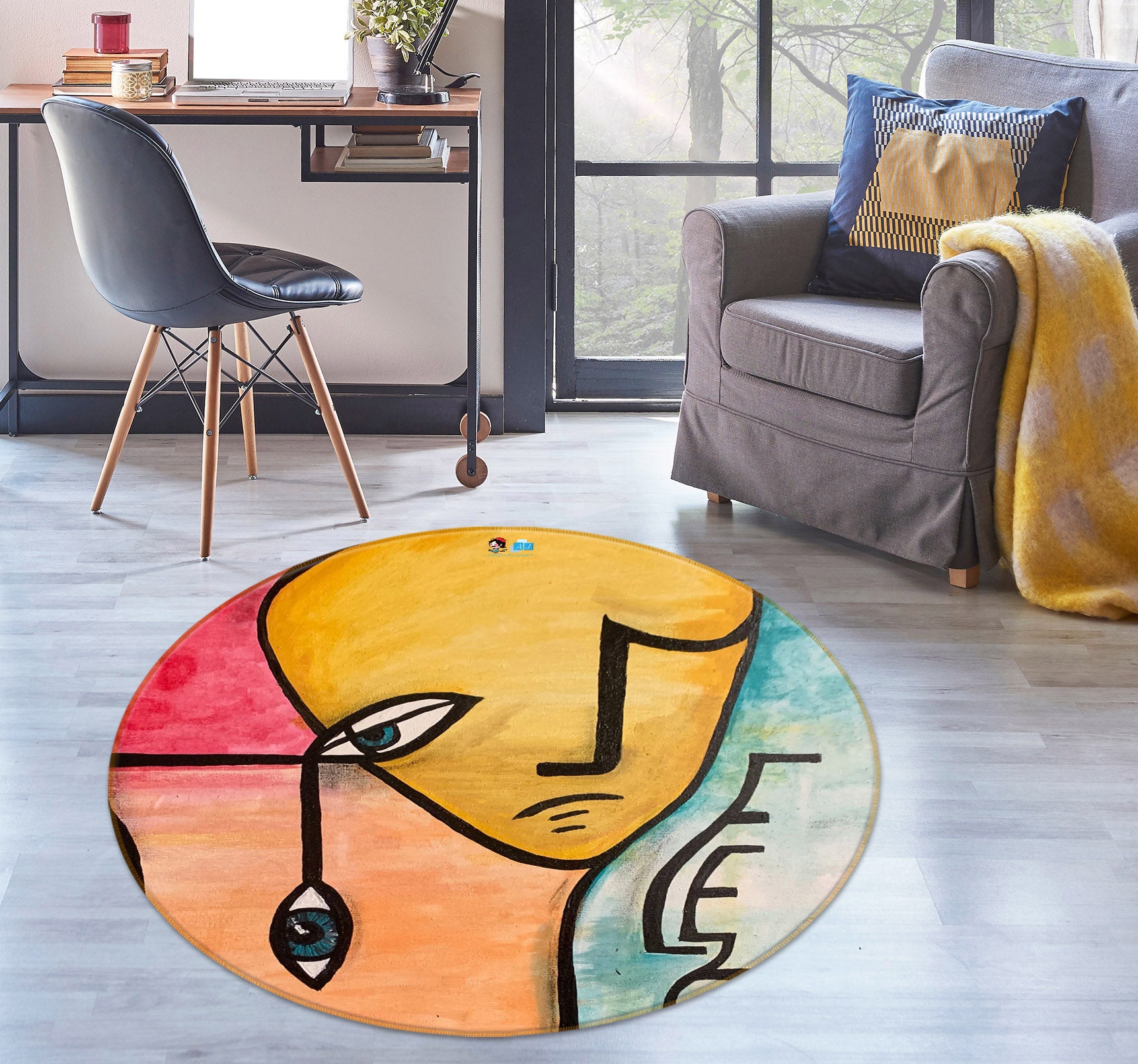 3D Eye Caricature 8242 Jacqueline Reynoso Rug Round Non Slip Rug Mat