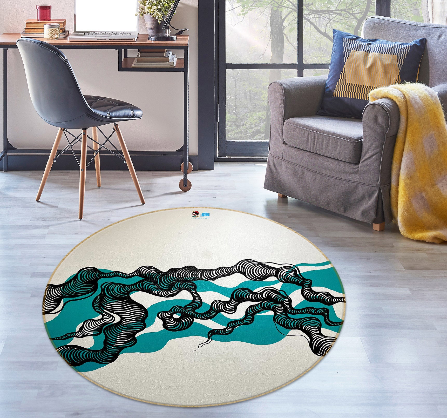 3D Black Texture 8243 Jacqueline Reynoso Rug Round Non Slip Rug Mat