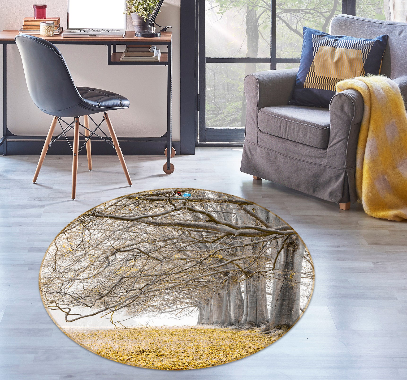 3D Fallen Leaves 7378 Assaf Frank Rug Round Non Slip Rug Mat