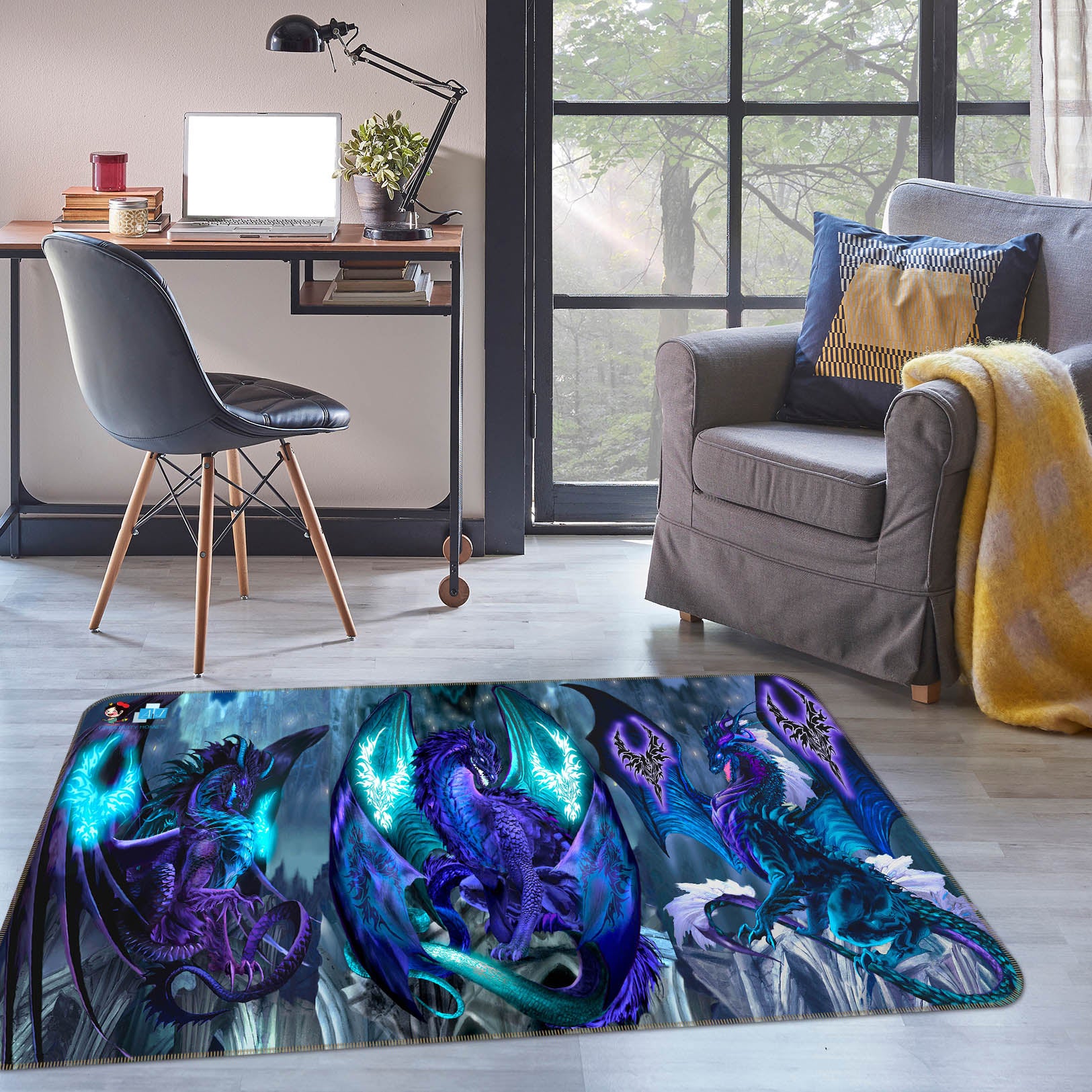 3D Purple Dragon 8205 Ruth Thompson Rug Non Slip Rug Mat