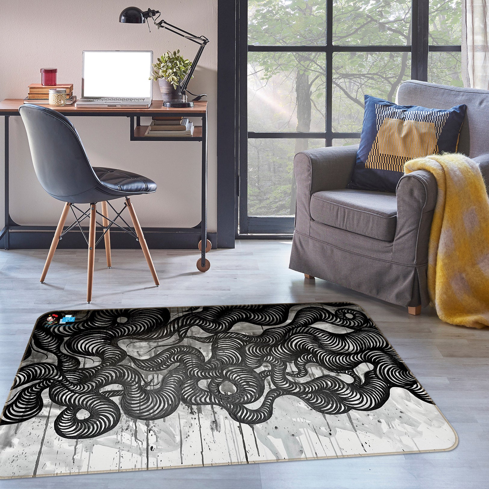 3D Black Sketch 8209 Jacqueline Reynoso Rug Non Slip Rug Mat