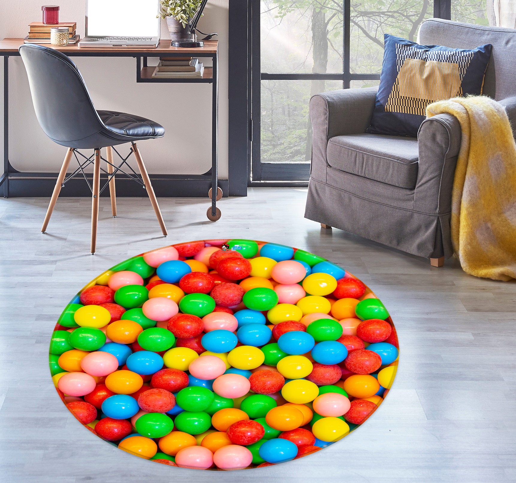 3D Rainbow Candy 7552 Assaf Frank Rug Round Non Slip Rug Mat