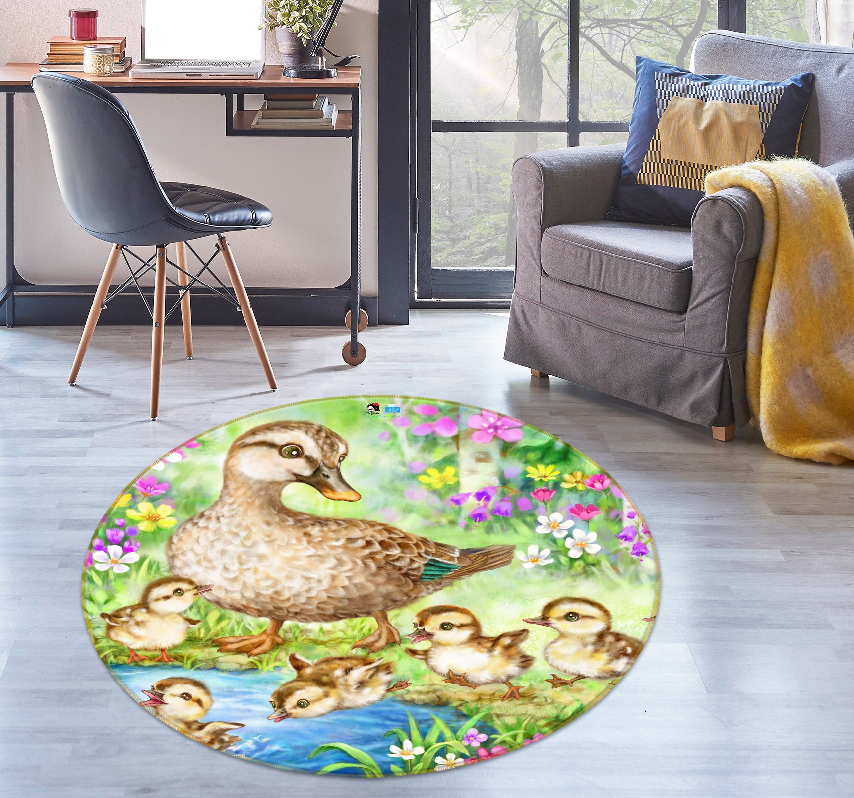 3D Baby Duck 6028 Kayomi Harai Rug Round Non Slip Rug Mat