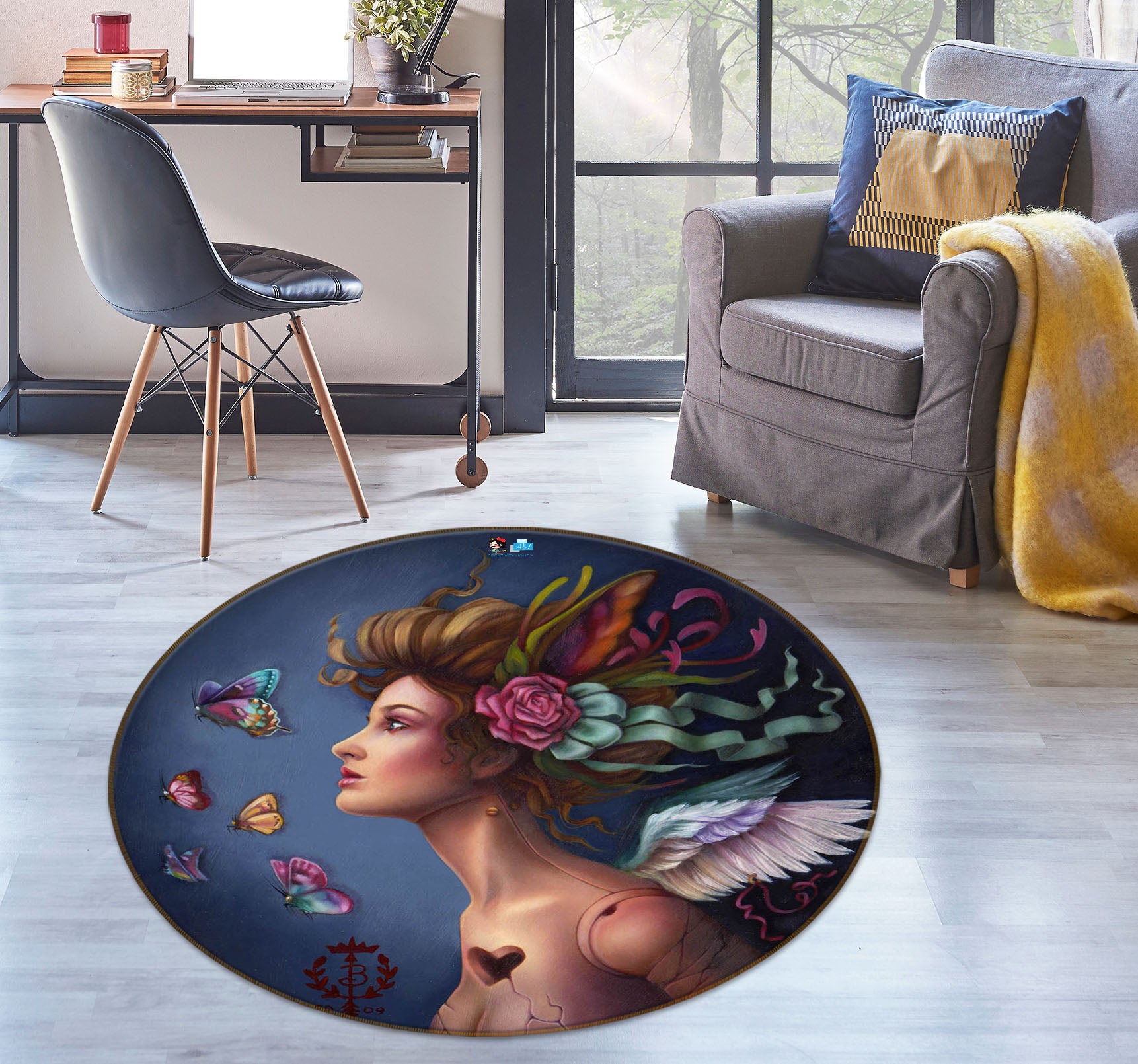 3D Butterfly Fairy 8915 Brigid Ashwood Rug Round Non Slip Rug Mat