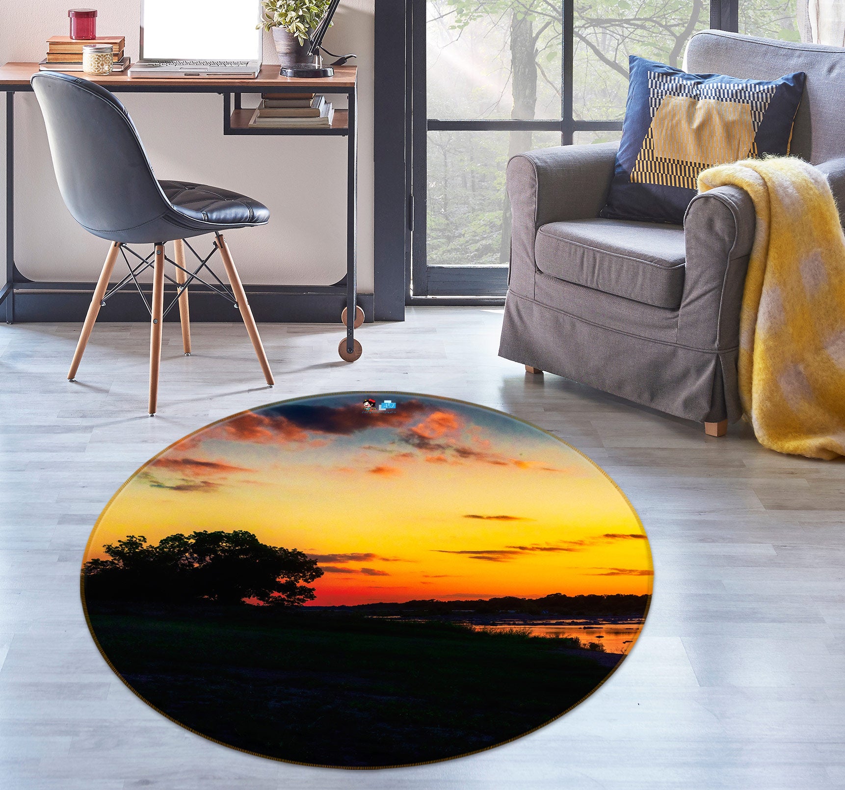 3D Sunset Cloud 5026 Beth Sheridan Rug Round Non Slip Rug Mat