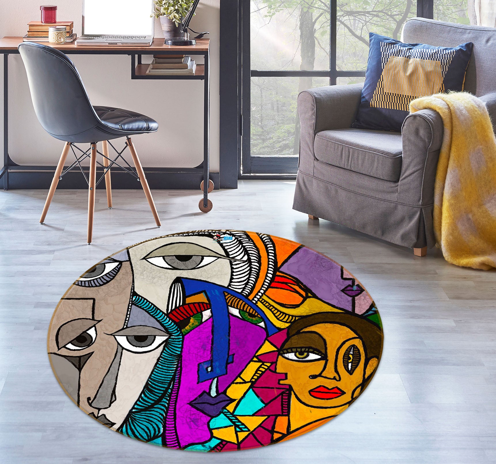 3D Comic Doodle 8233 Jacqueline Reynoso Rug Round Non Slip Rug Mat