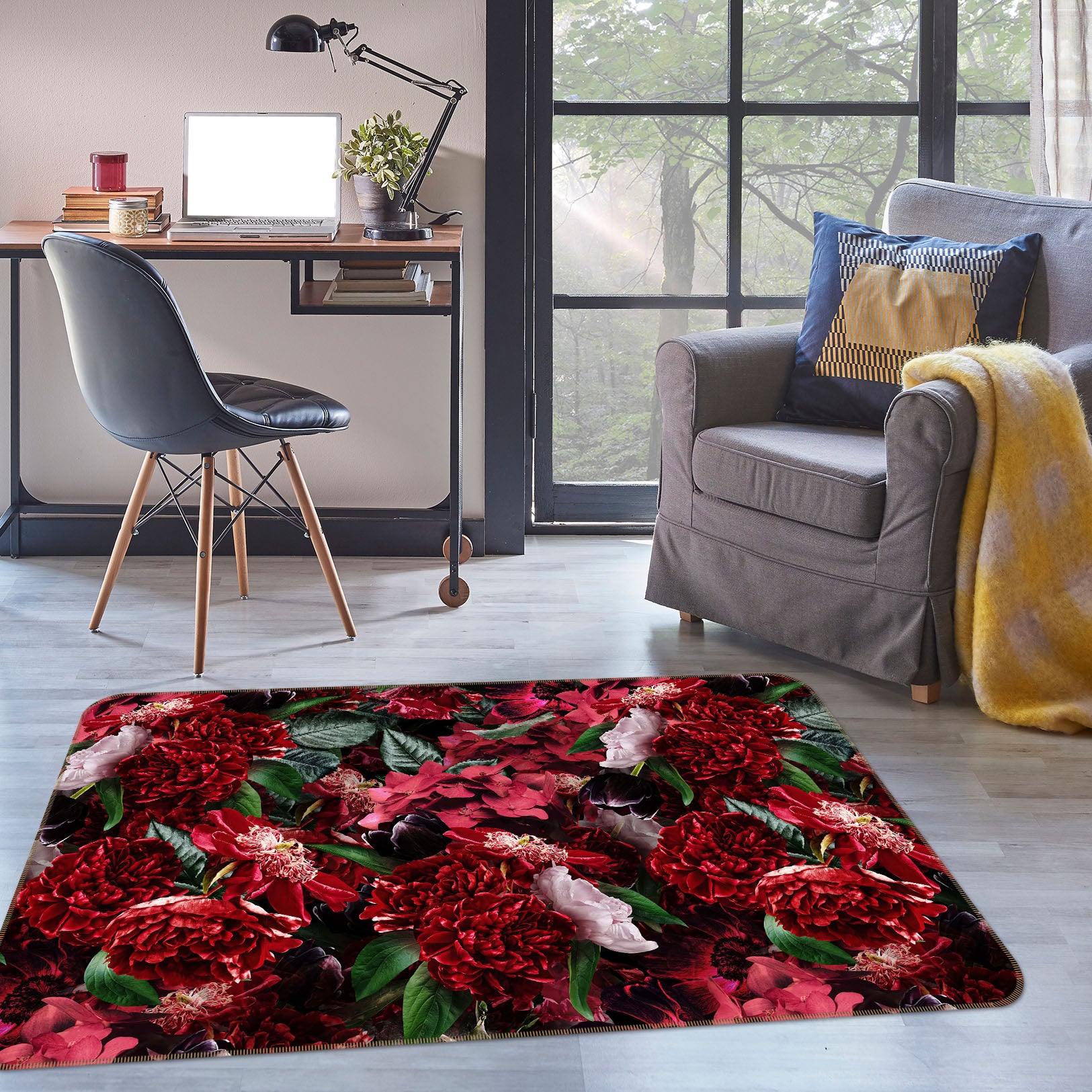 3D Red Flowers 144 Uta Naumann Rug Non Slip Rug Mat