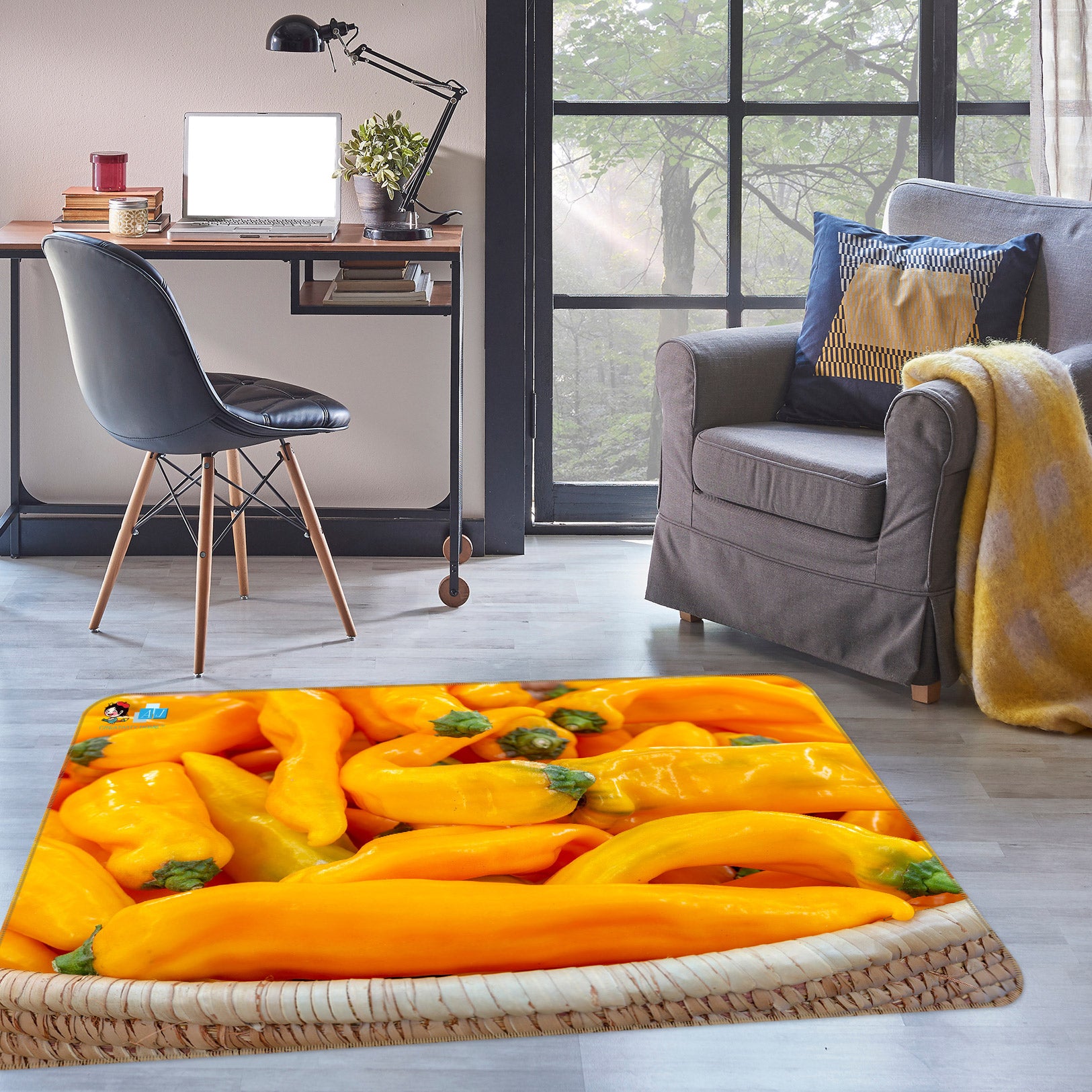 3D Yellow Chili 6855 Assaf Frank Rug Non Slip Rug Mat