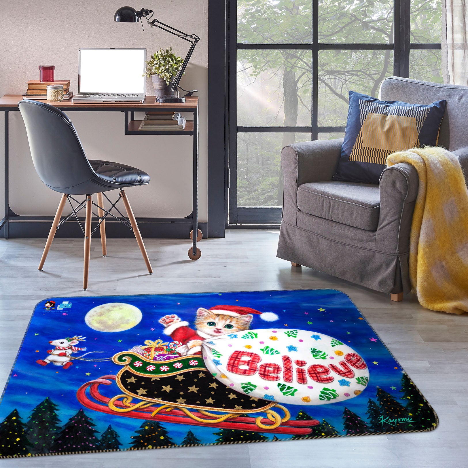 3D Christmas Cat 5609 Kayomi Harai Rug Non Slip Rug Mat