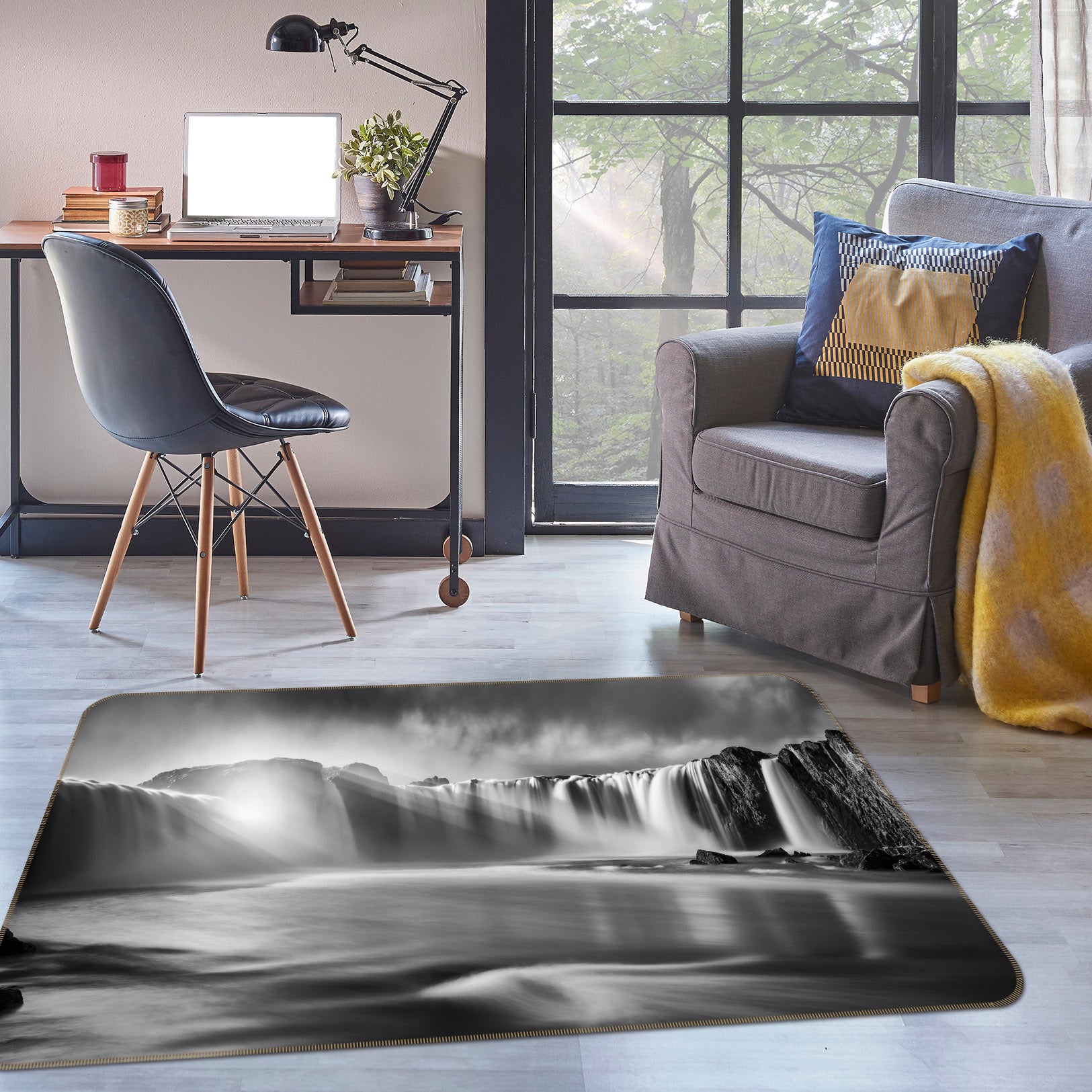 3D Grey Waterfall 1121 Marco Carmassi Rug Non Slip Rug Mat