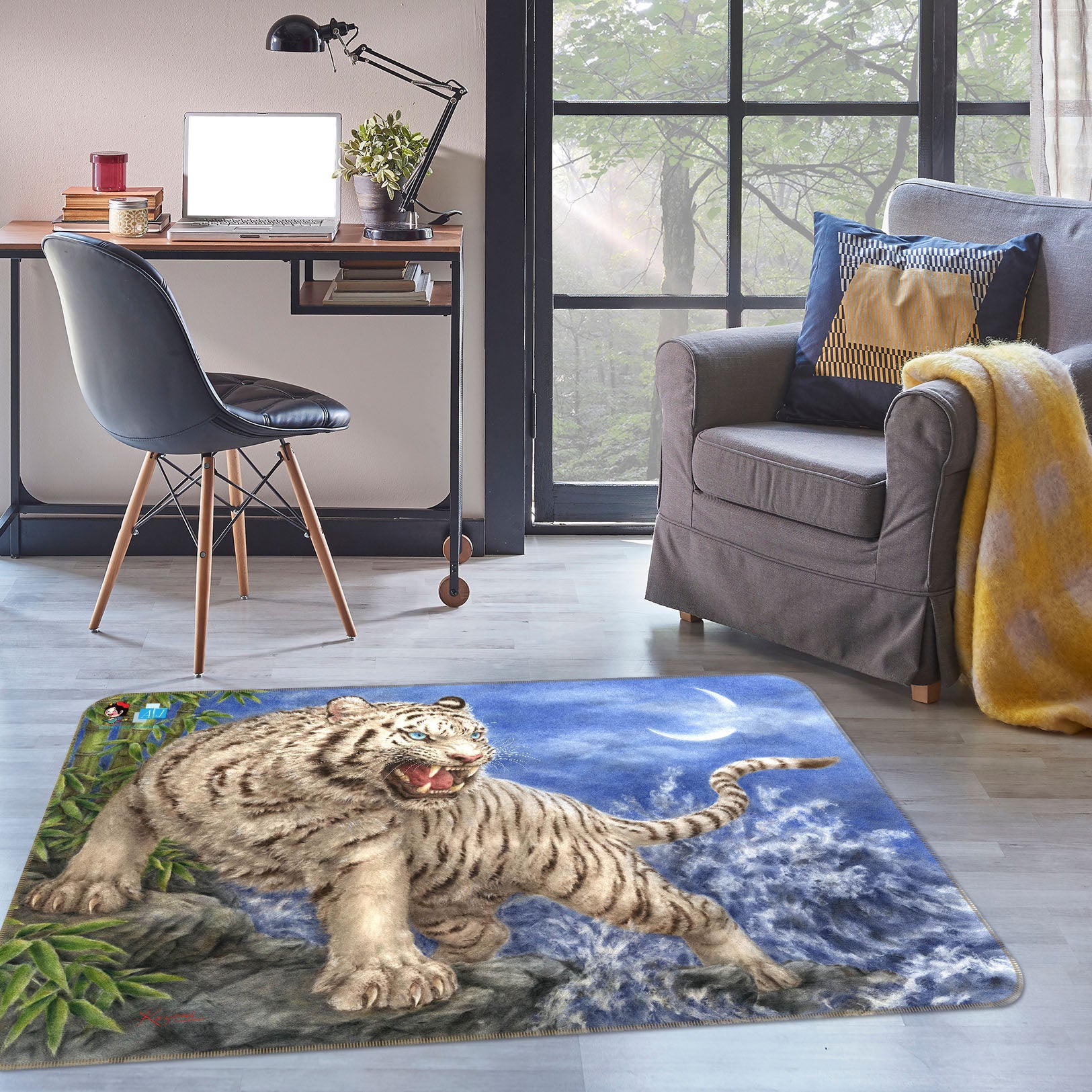 3D White Tiger 5652 Kayomi Harai Rug Non Slip Rug Mat