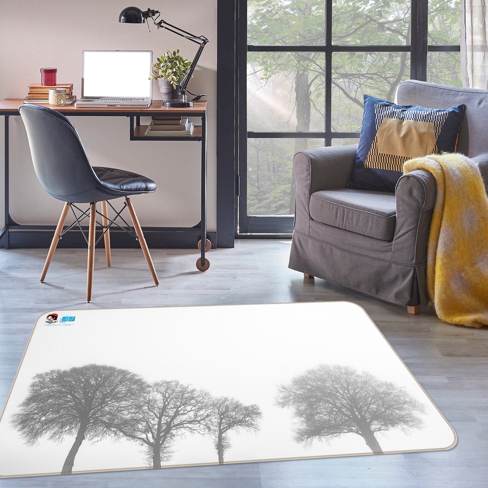 3D Gray Trees 6758 Assaf Frank Rug Non Slip Rug Mat